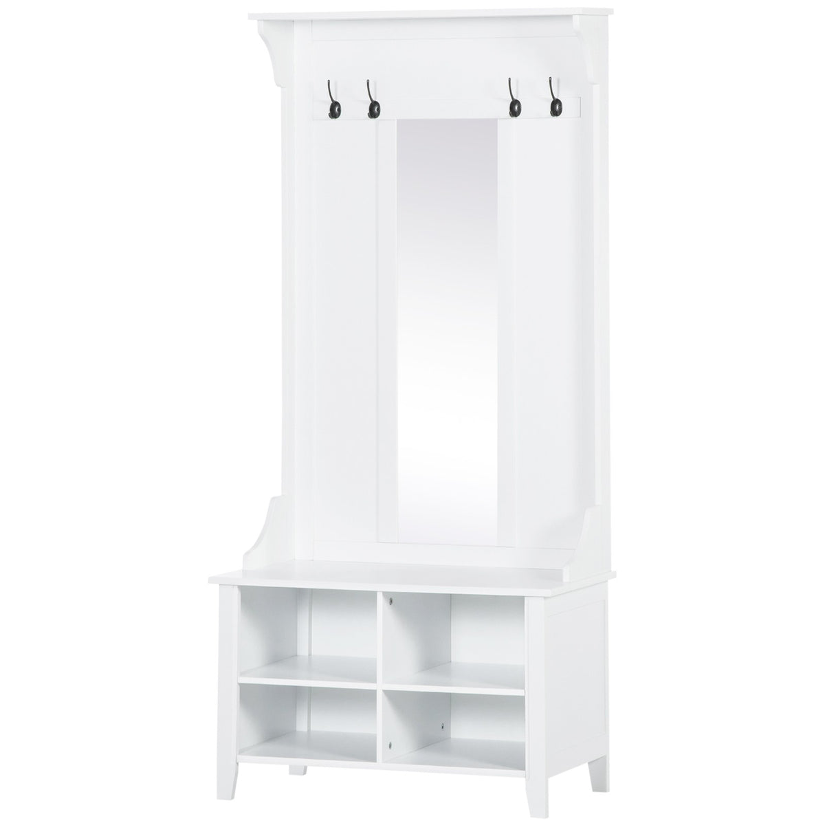 HOMCOM Hallway Storage Bench with Mirror & 4 Coat Hooks | The Entry Valet