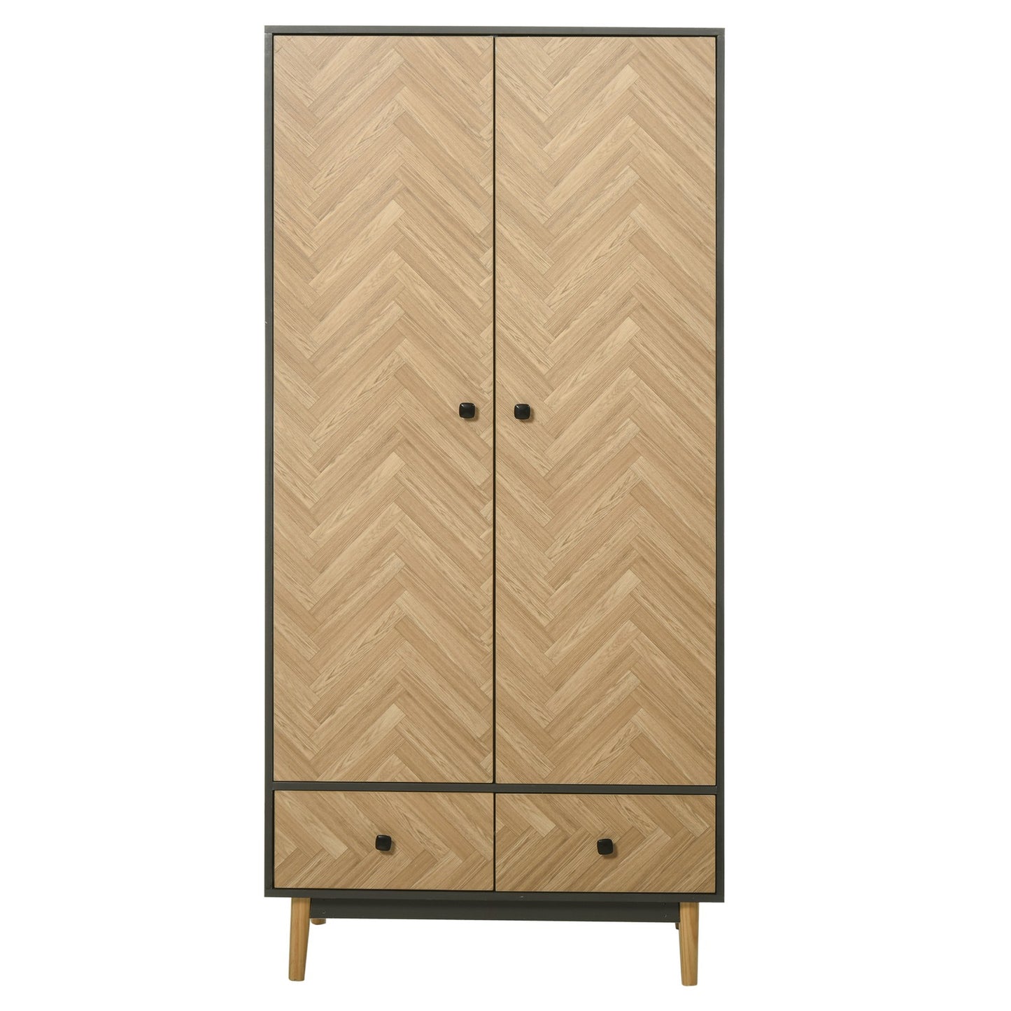 Modern Wardrobe Cabinet with Shelf, Hanging Rod and 2 Drawers | The Nordic Armoire