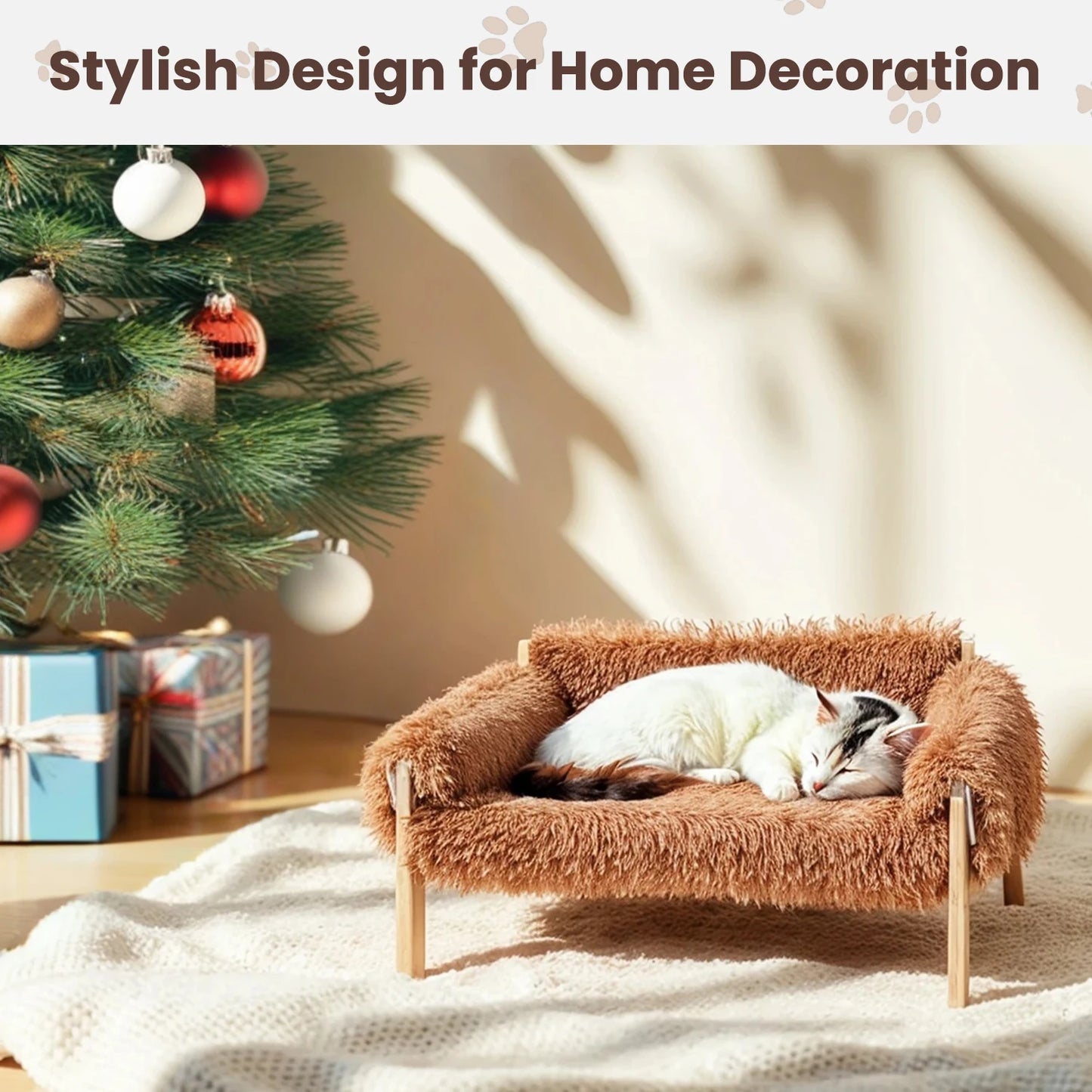 Raised Plush Cat Sofa Bed with Wooden Legs | The Whisker Chaise