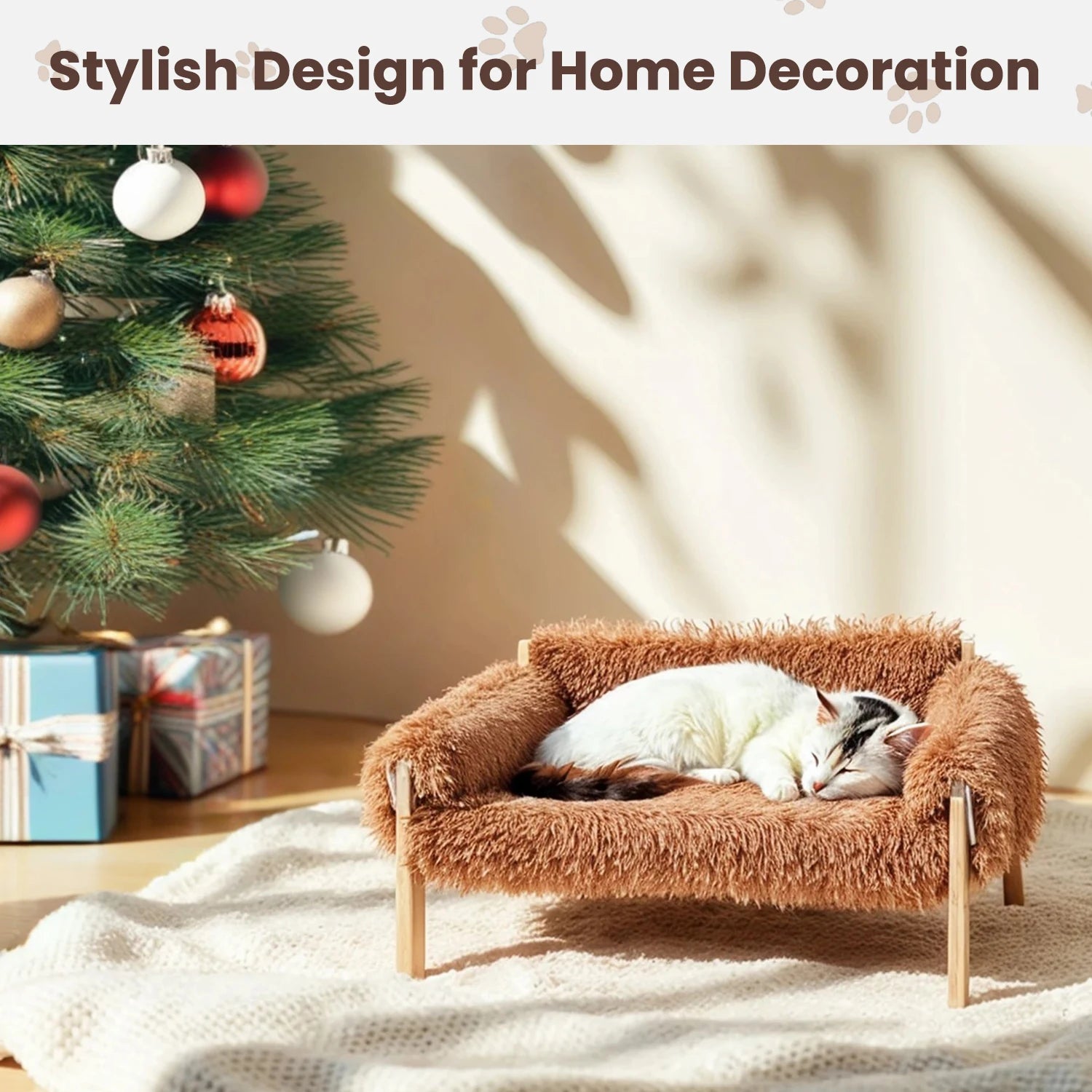 Raised Plush Cat Sofa Bed with Wooden Legs | The Whisker Chaise