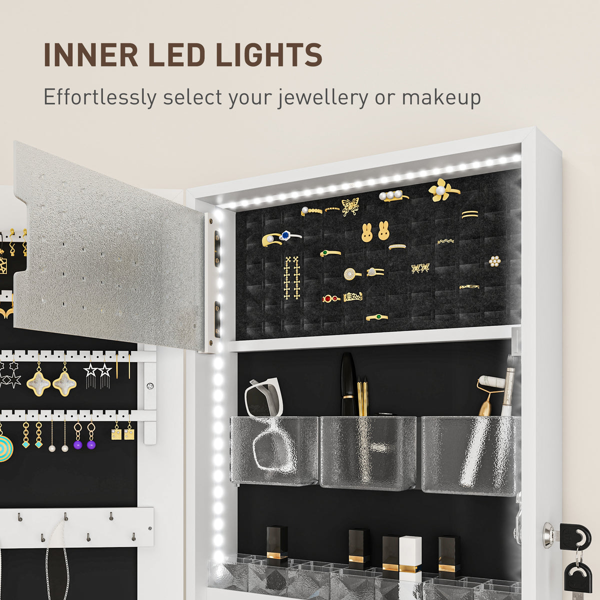 Full Length Mirror Jewellery Cabinet Storage with LED Lights | The Prism Armoire