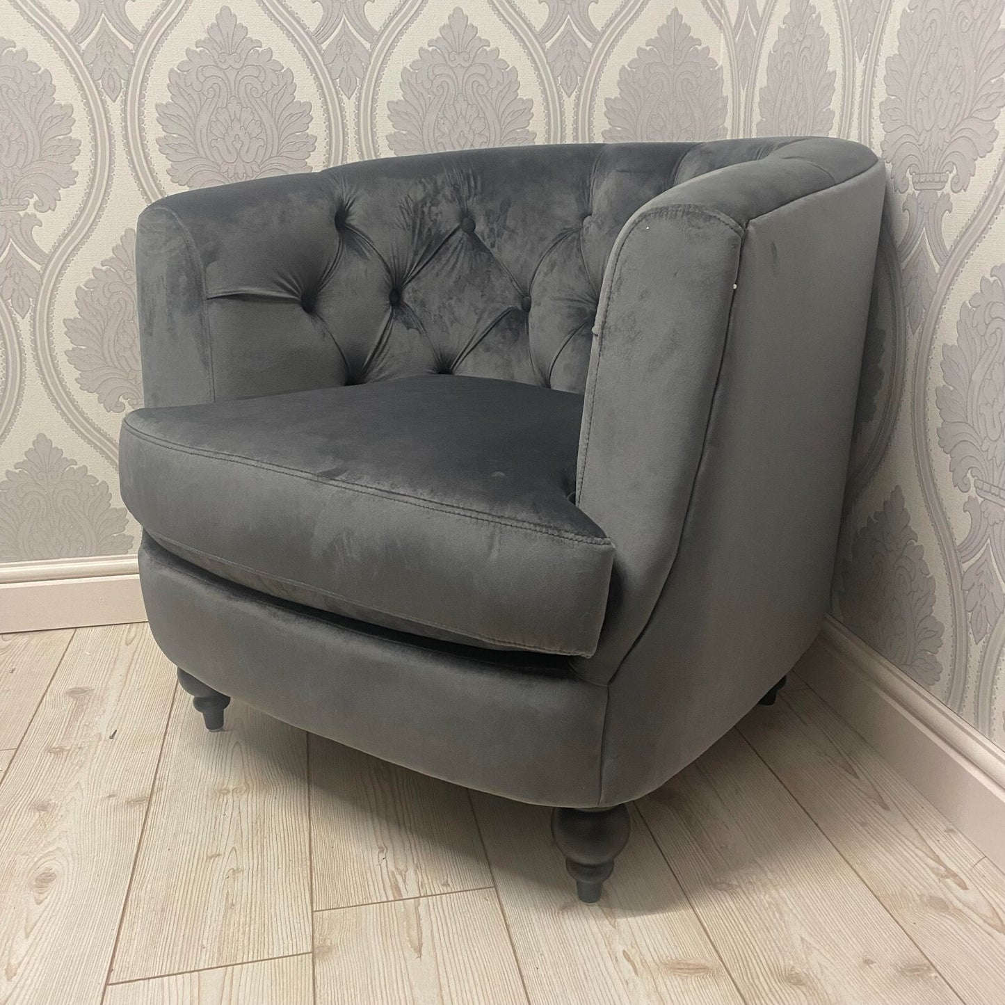 Velvet Barrel Tub Accent Armchair | The Charcoal Arc