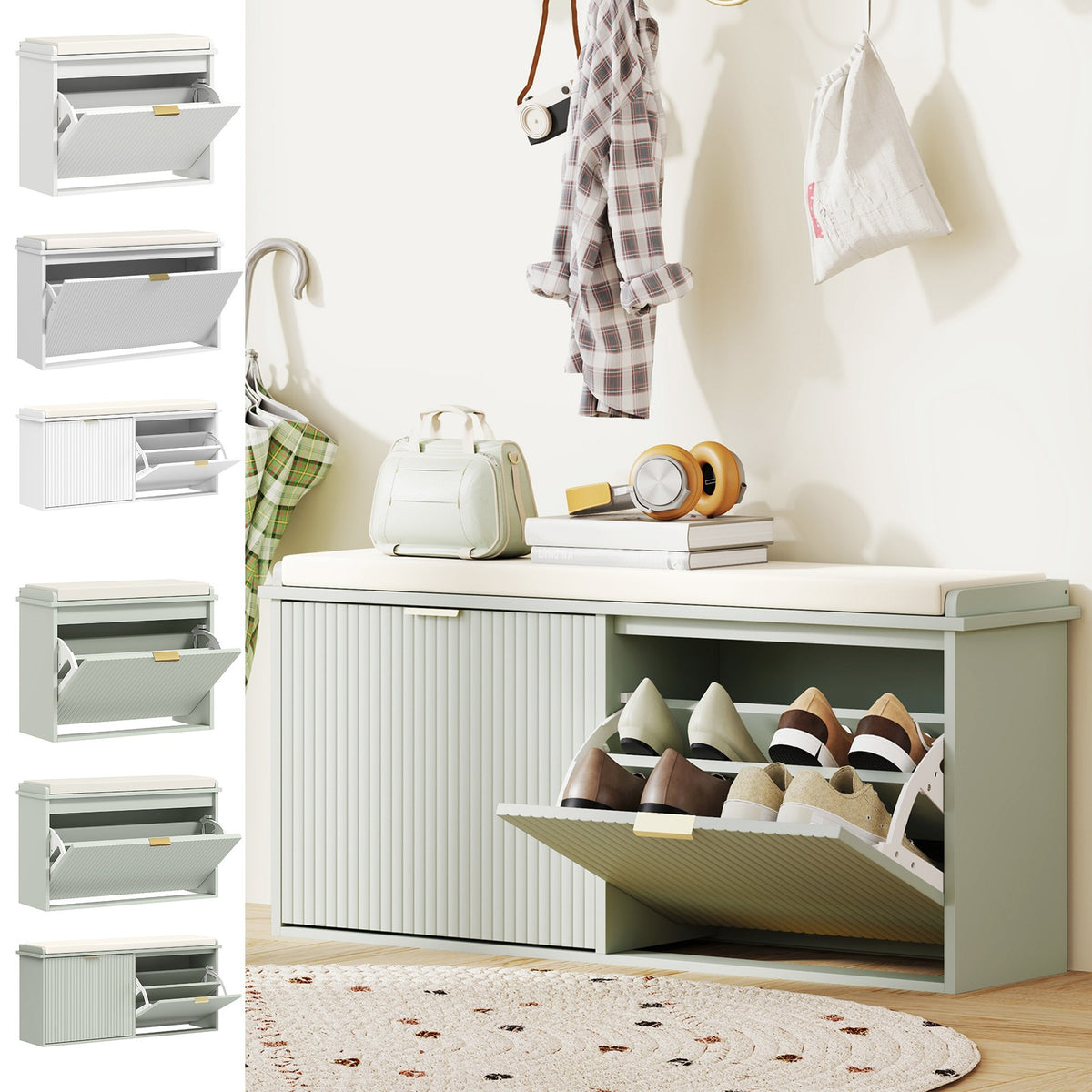 Entryway Shoe Storage Padded Seat Bench with Flip-Drawer | The Entryway Anchor