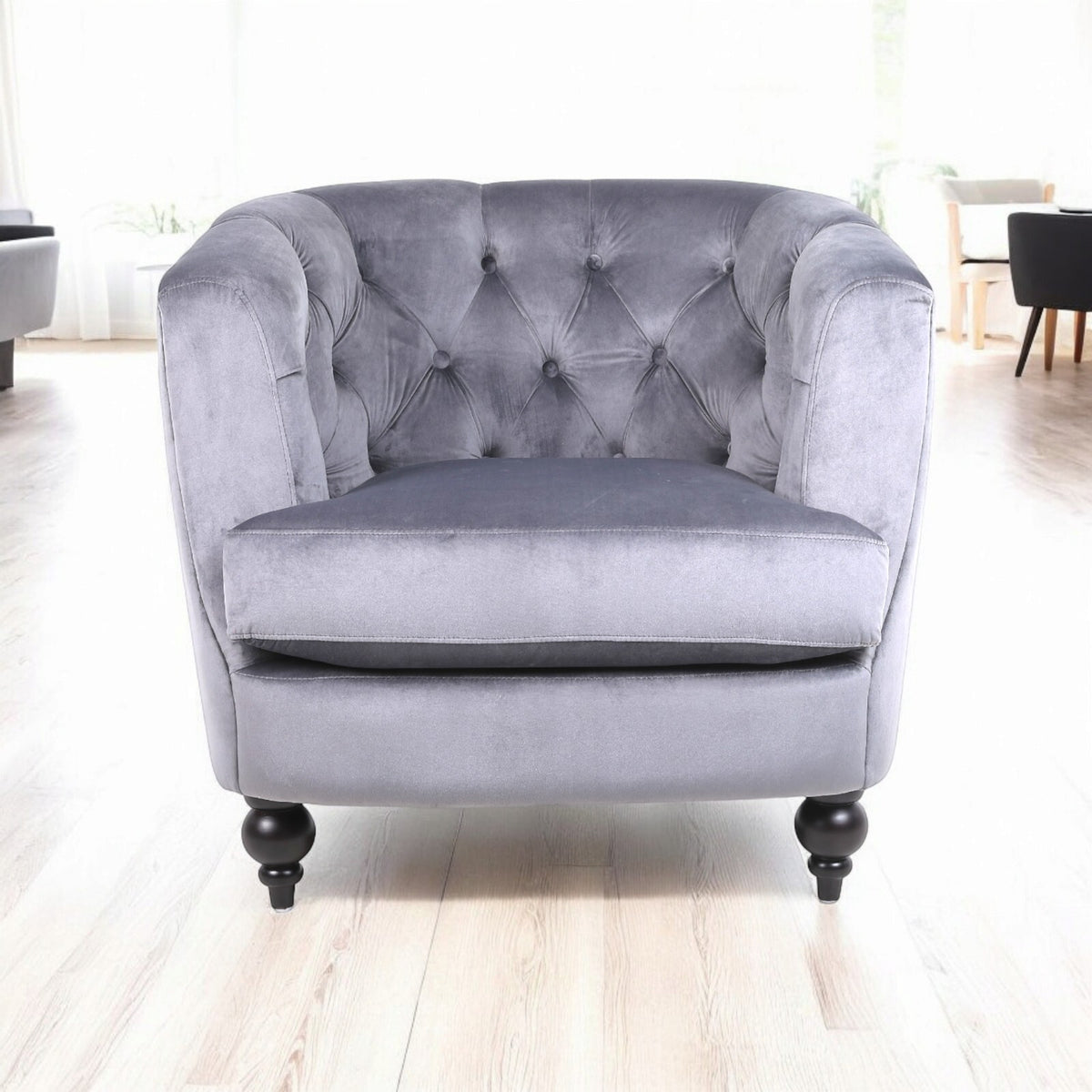 Velvet Barrel Tub Accent Armchair | The Charcoal Arc