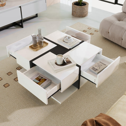 White Line Design Coffee Table with 4 Drawers: The Meridian Square