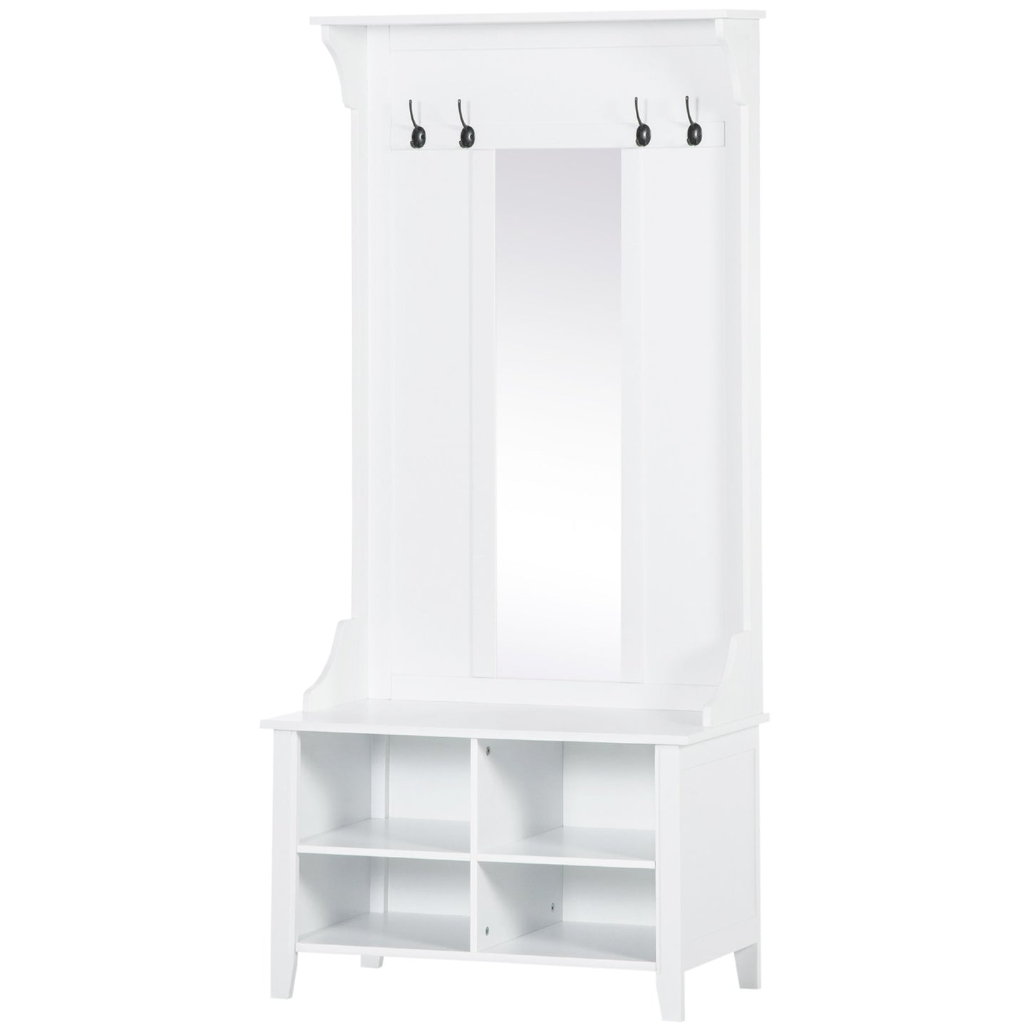 HOMCOM Hallway Storage Bench with Mirror & 4 Coat Hooks | The Entry Valet