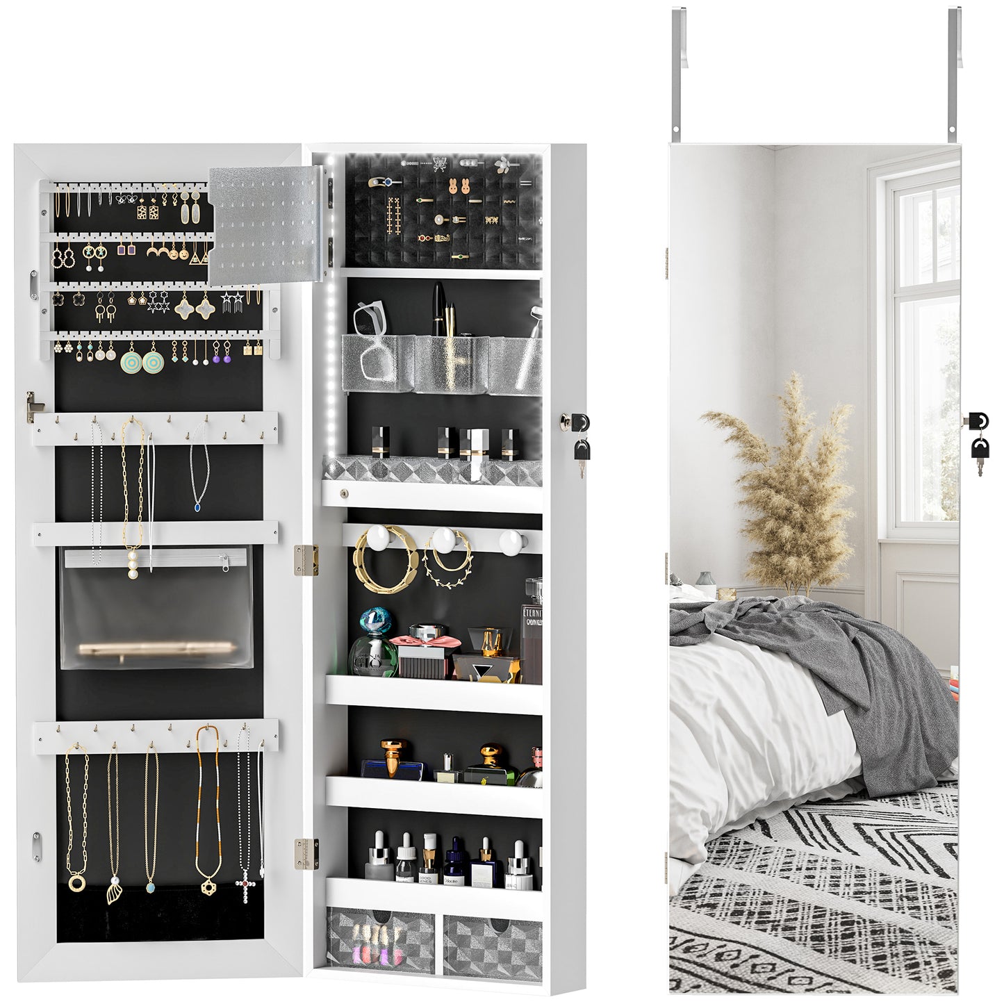 Full Length Mirror Jewellery Cabinet Storage with LED Lights | The Prism Armoire