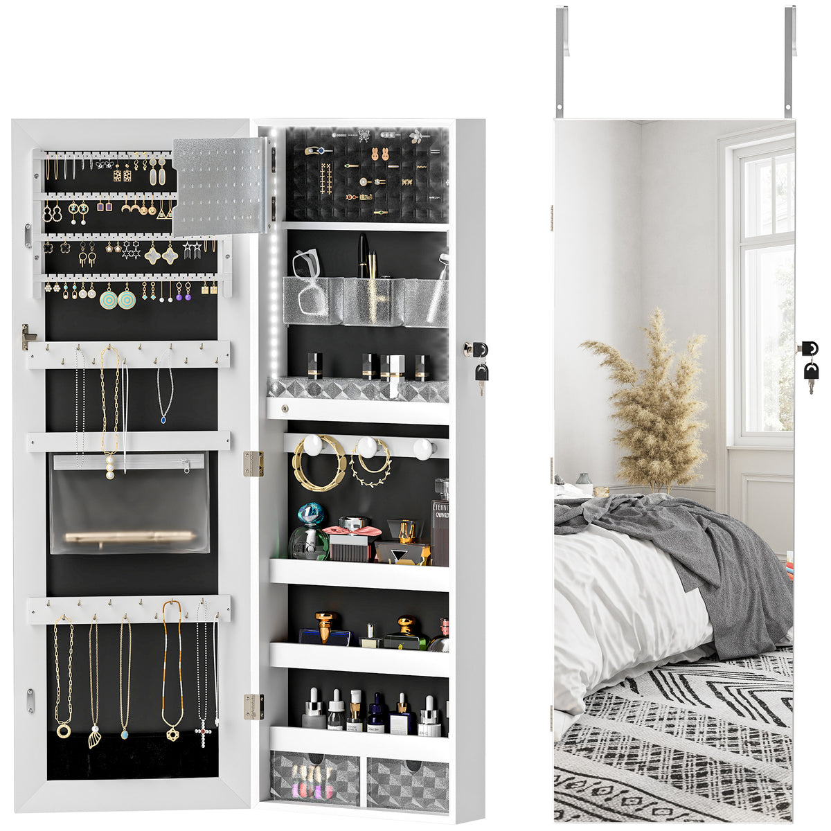 Full Length Mirror Jewellery Cabinet Storage with LED Lights | The Prism Armoire