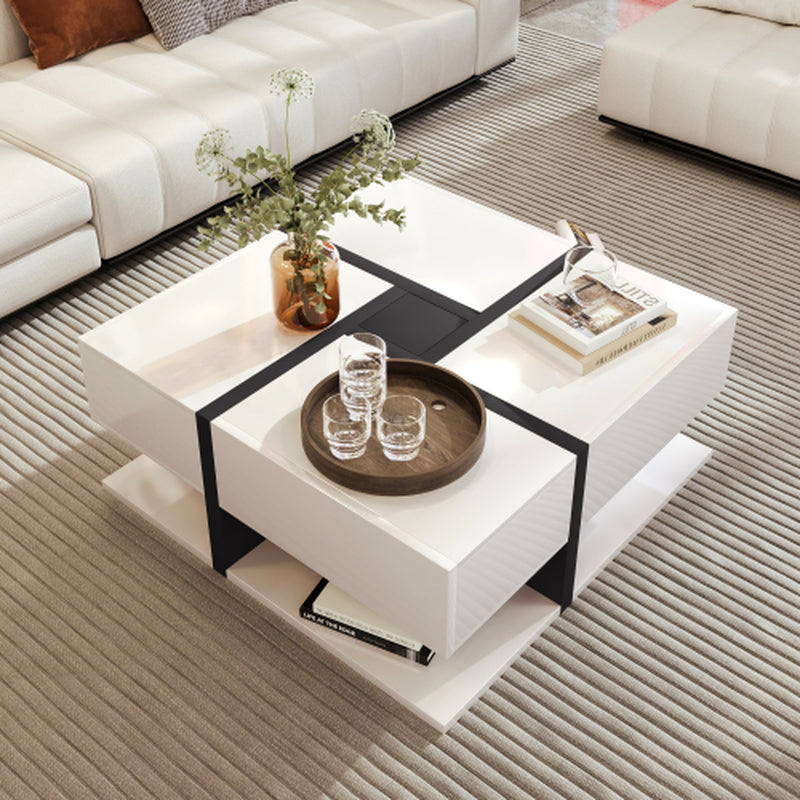 White Line Design Coffee Table with 4 Drawers: The Meridian Square