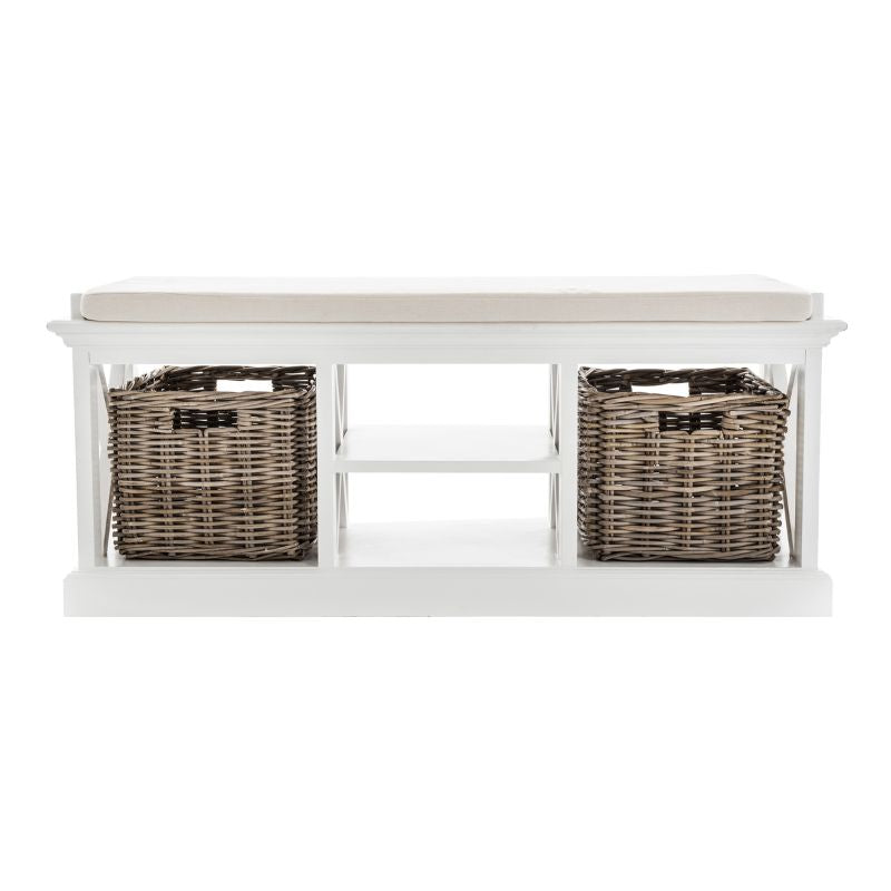 Nova Solo Bench & Basket Set White Mahogany