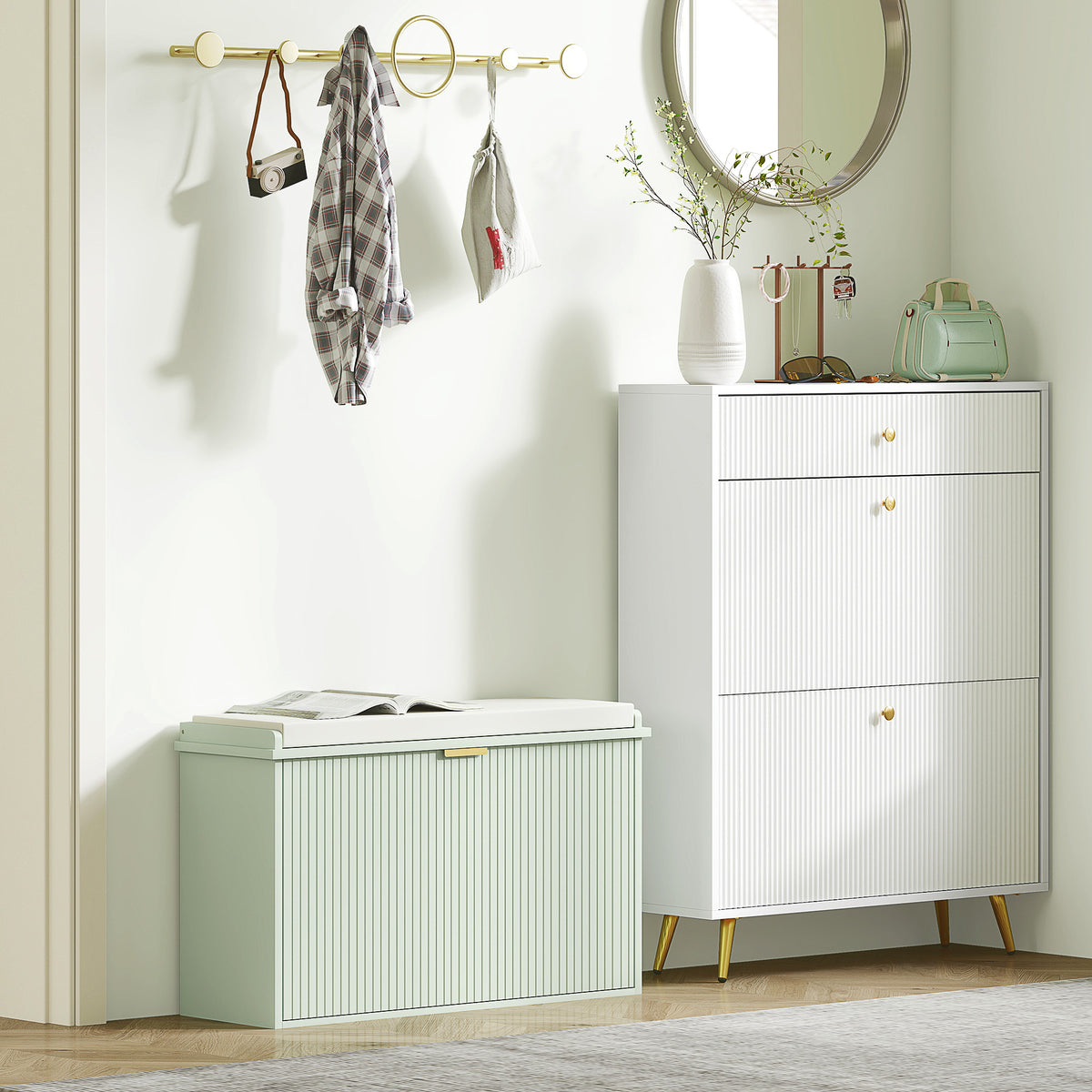 Entryway Shoe Storage Padded Seat Bench with Flip-Drawer | The Entryway Anchor