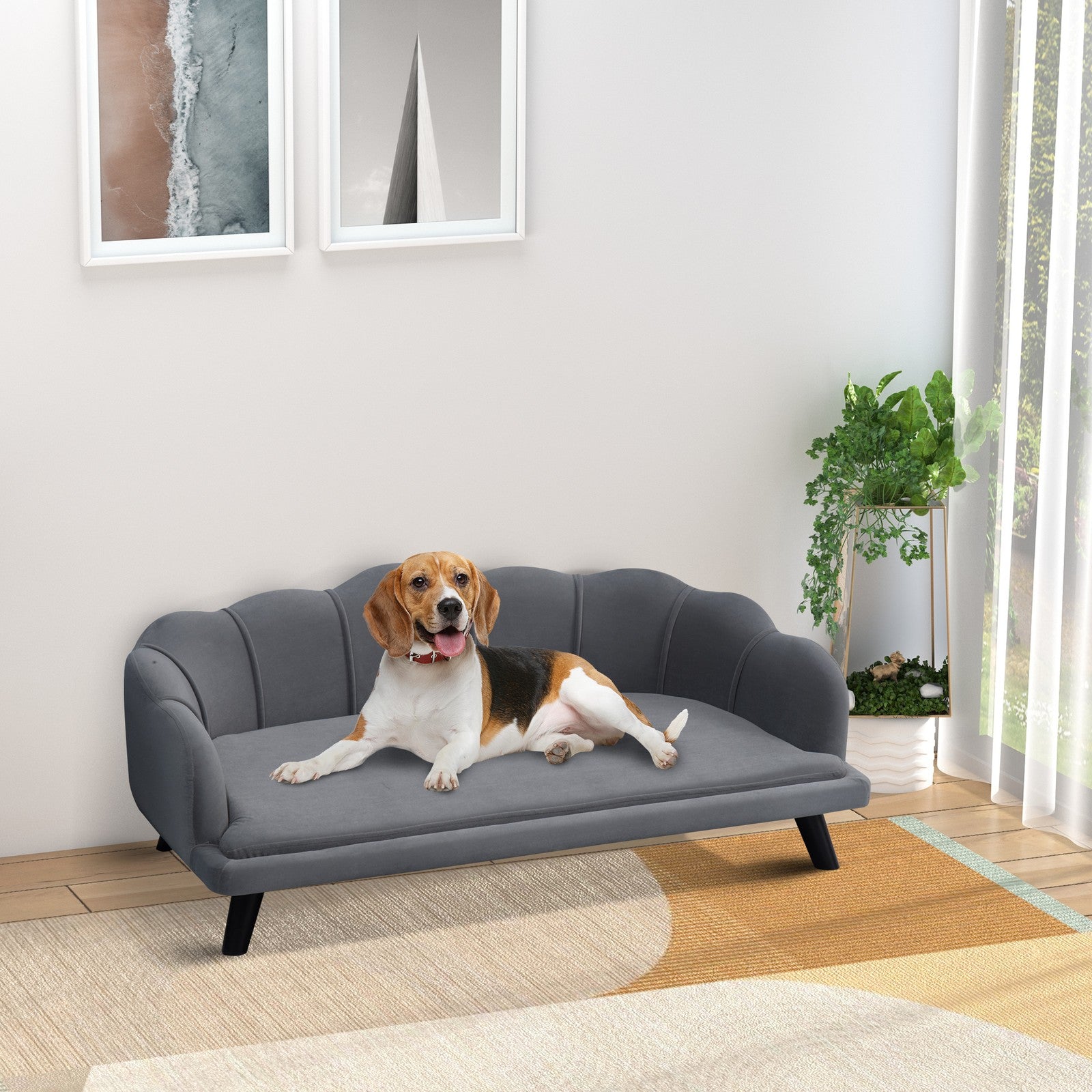 Shell Shaped Pet Sofa Bed with Wooden Legs | The Scallop Chaise