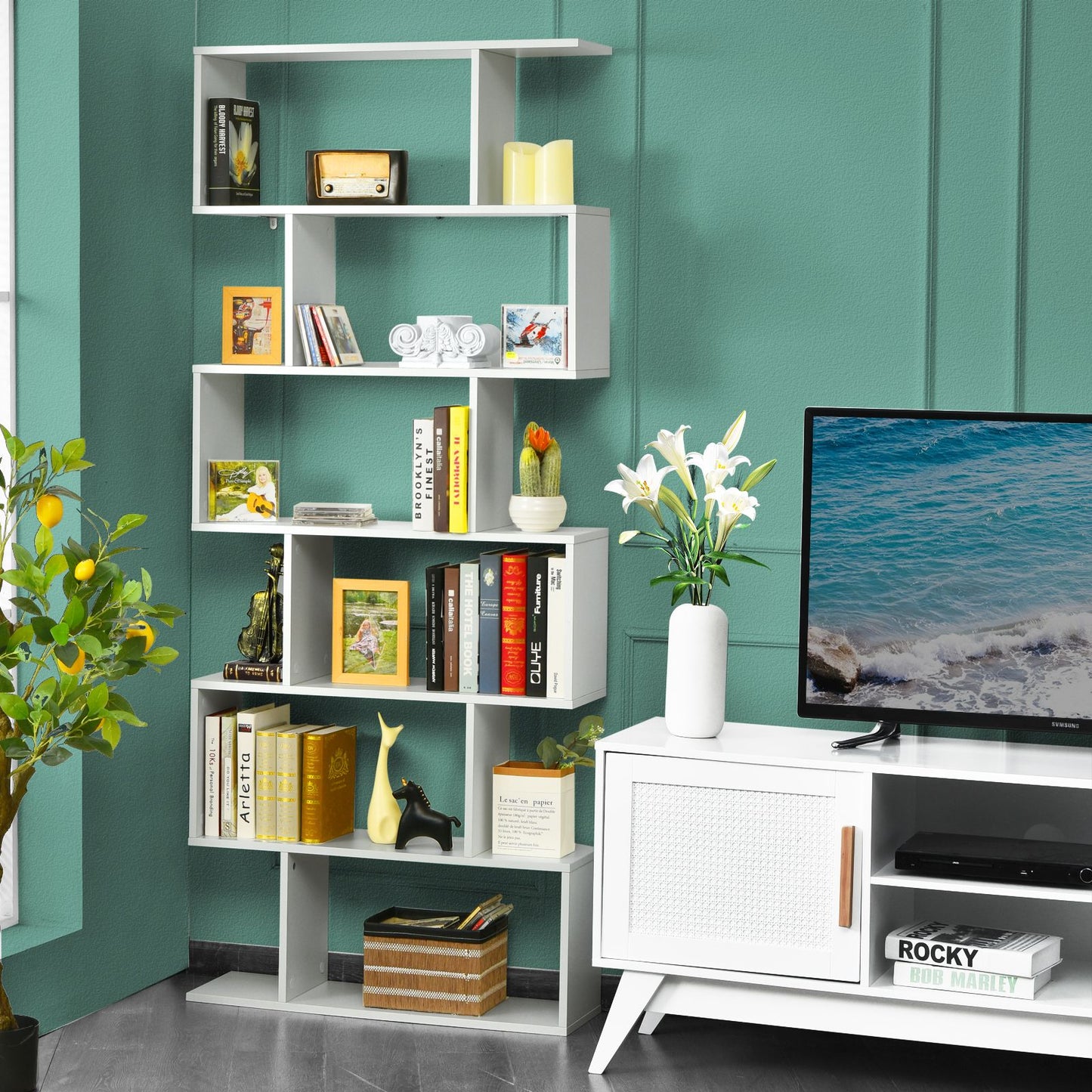 6-Tier S-Shaped Geometric Bookshelf | The Helix Column
