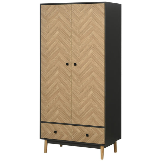 Modern Wardrobe Cabinet with Shelf, Hanging Rod and 2 Drawers | The Nordic Armoire