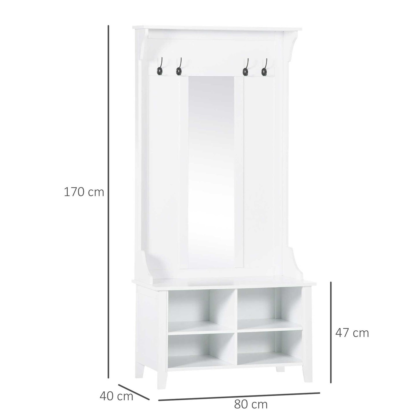 HOMCOM Hallway Storage Bench with Mirror & 4 Coat Hooks | The Entry Valet