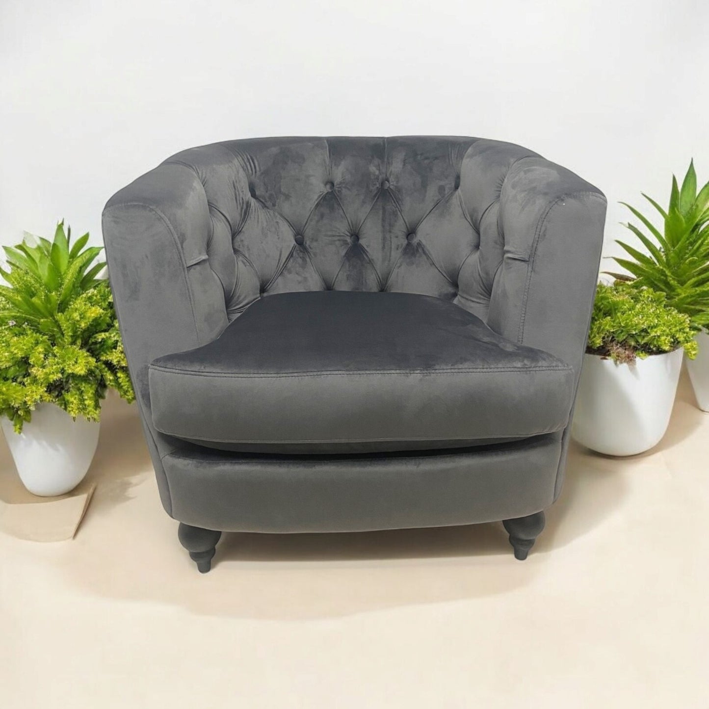 Velvet Barrel Tub Accent Armchair | The Charcoal Arc