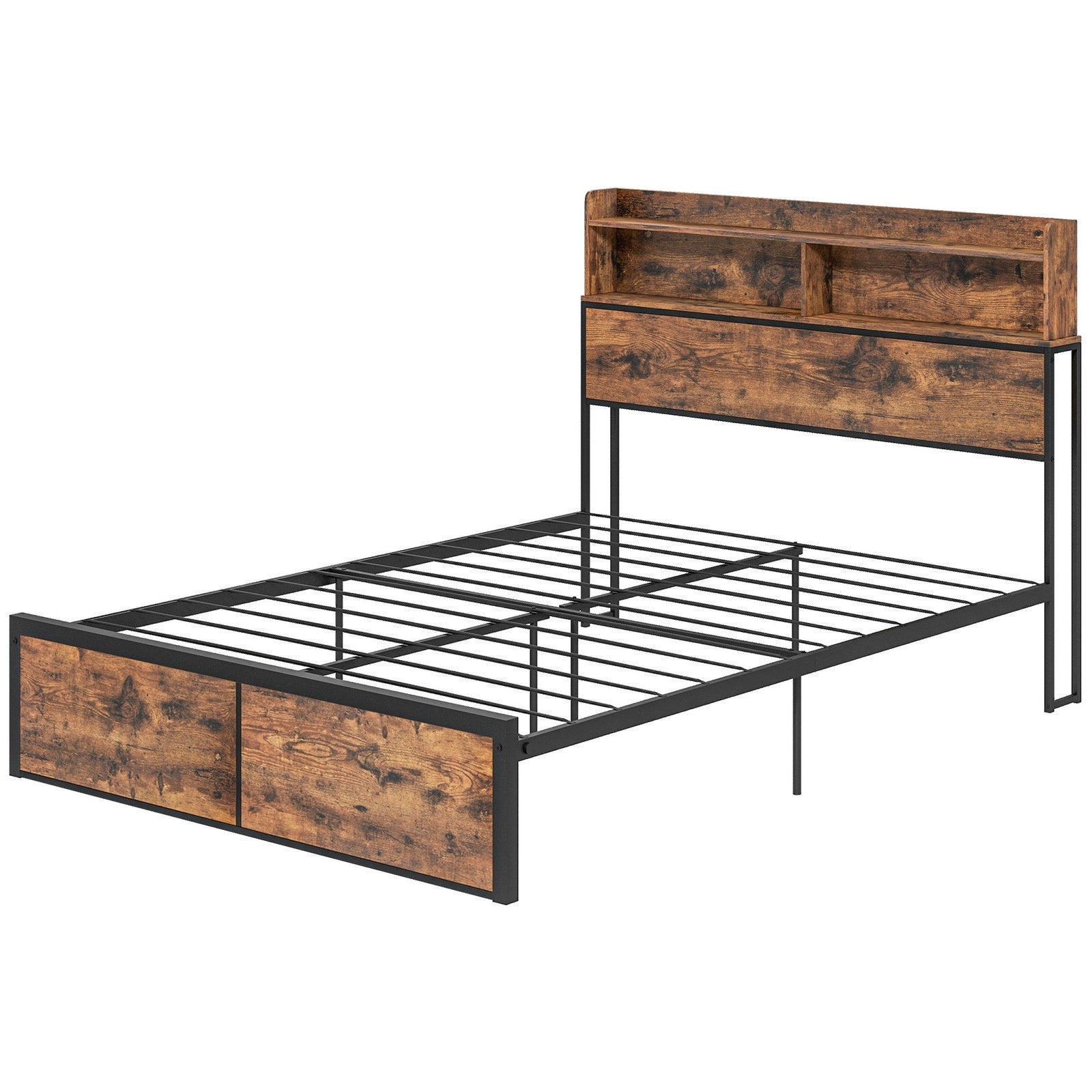 HOMCOM 4.6FT Double Bed Frame with Storage Headboard and under Bed Storage