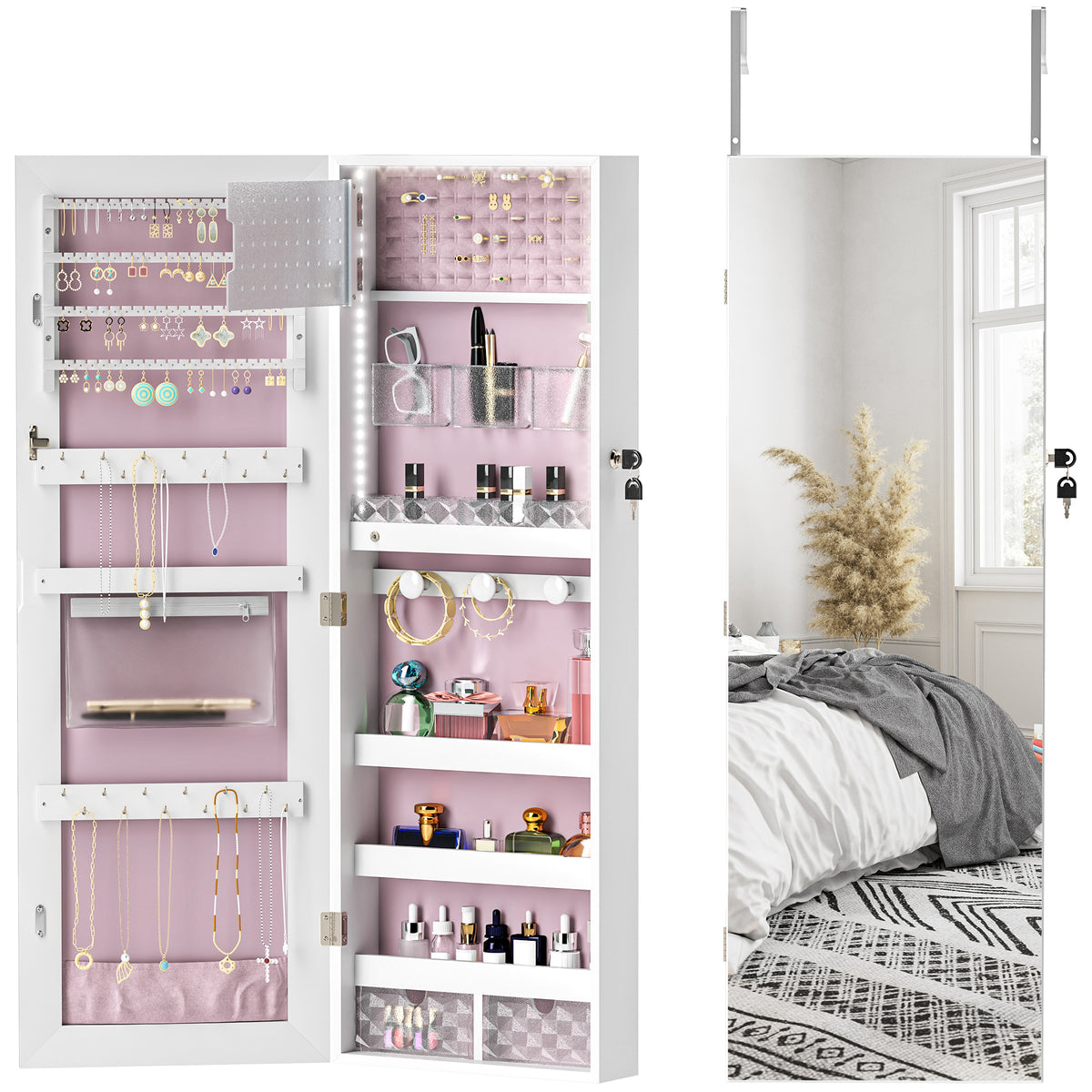 Full Length Mirror Jewellery Cabinet Storage with LED Lights | The Prism Armoire