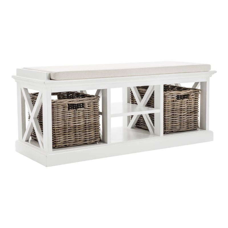 Nova Solo Bench & Basket Set White Mahogany