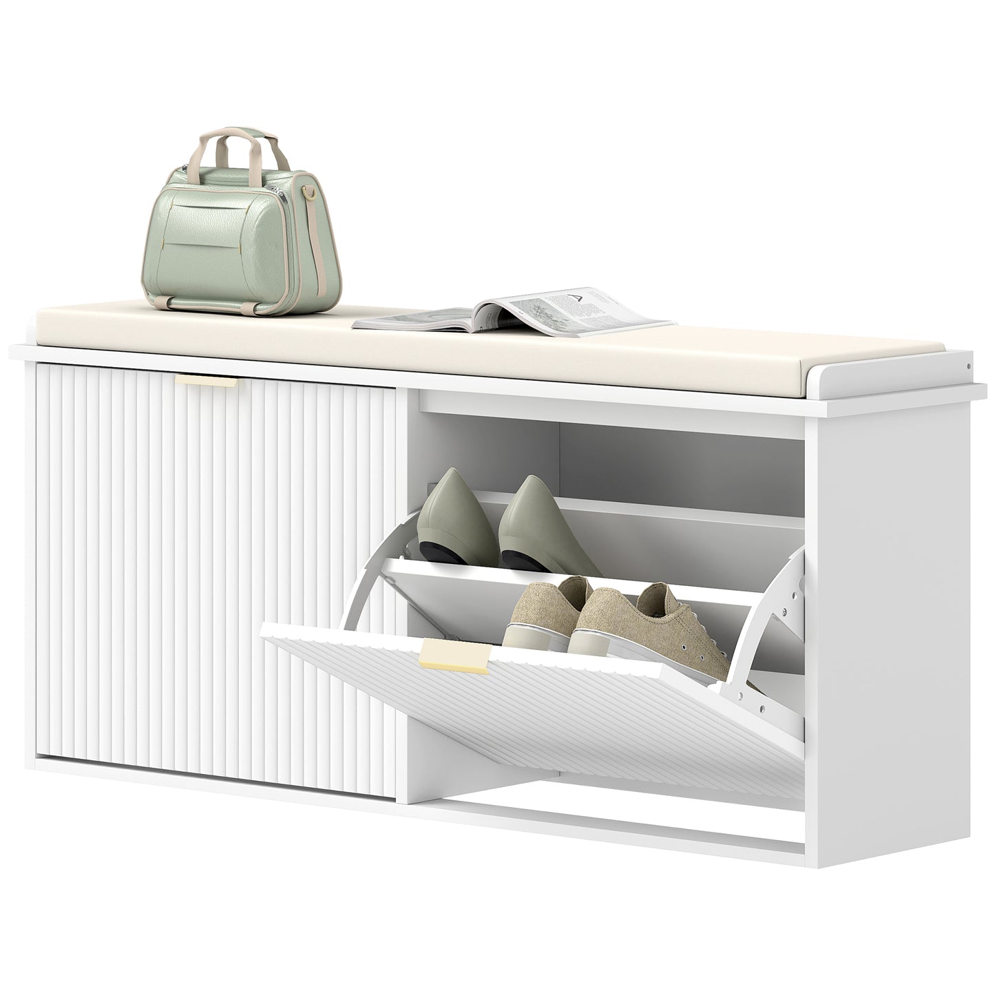 Entryway Shoe Storage Padded Seat Bench with Flip-Drawer | The Entryway Anchor