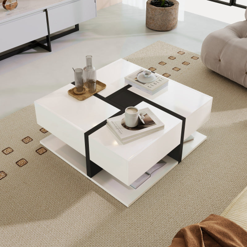 White Line Design Coffee Table with 4 Drawers: The Meridian Square
