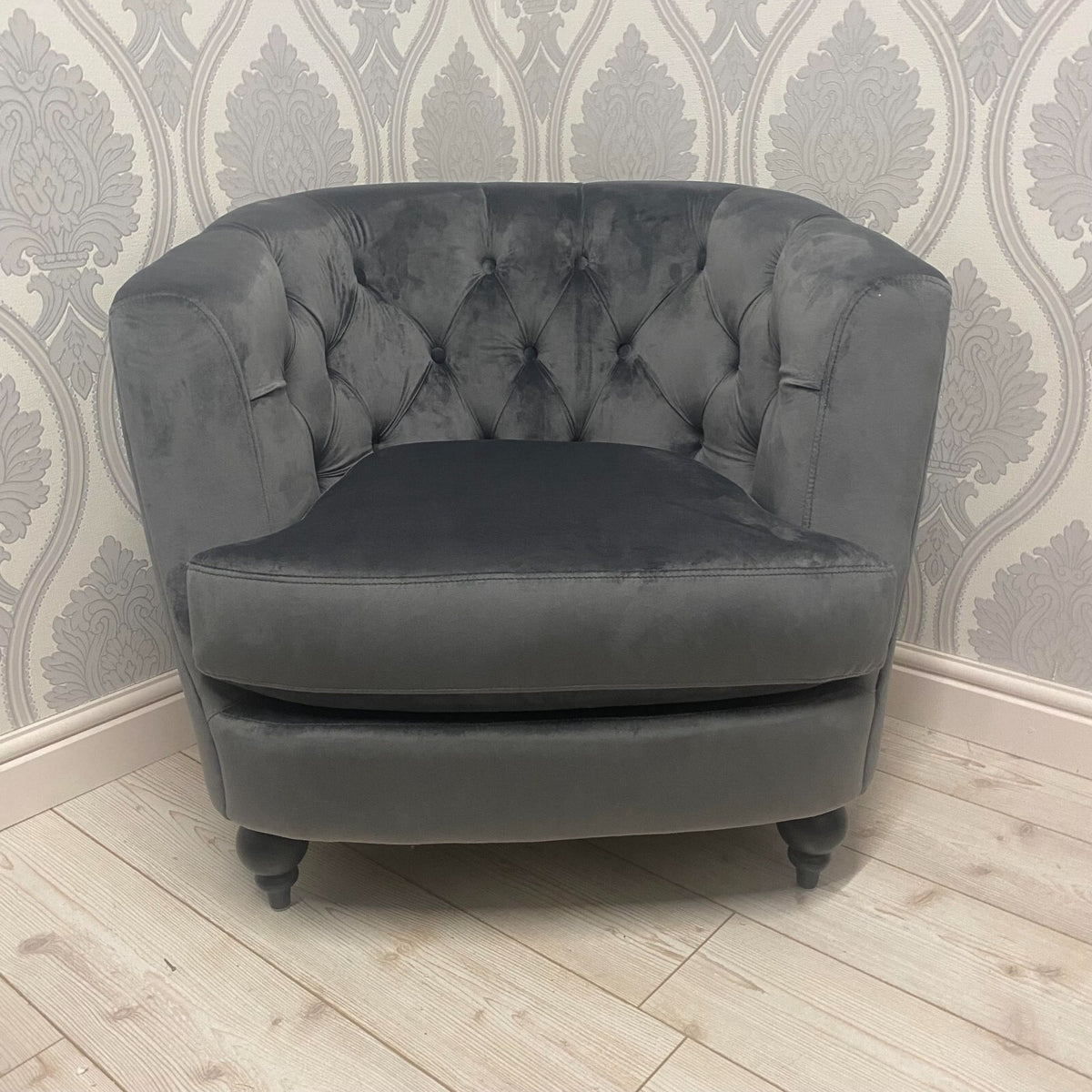 Velvet Barrel Tub Accent Armchair | The Charcoal Arc