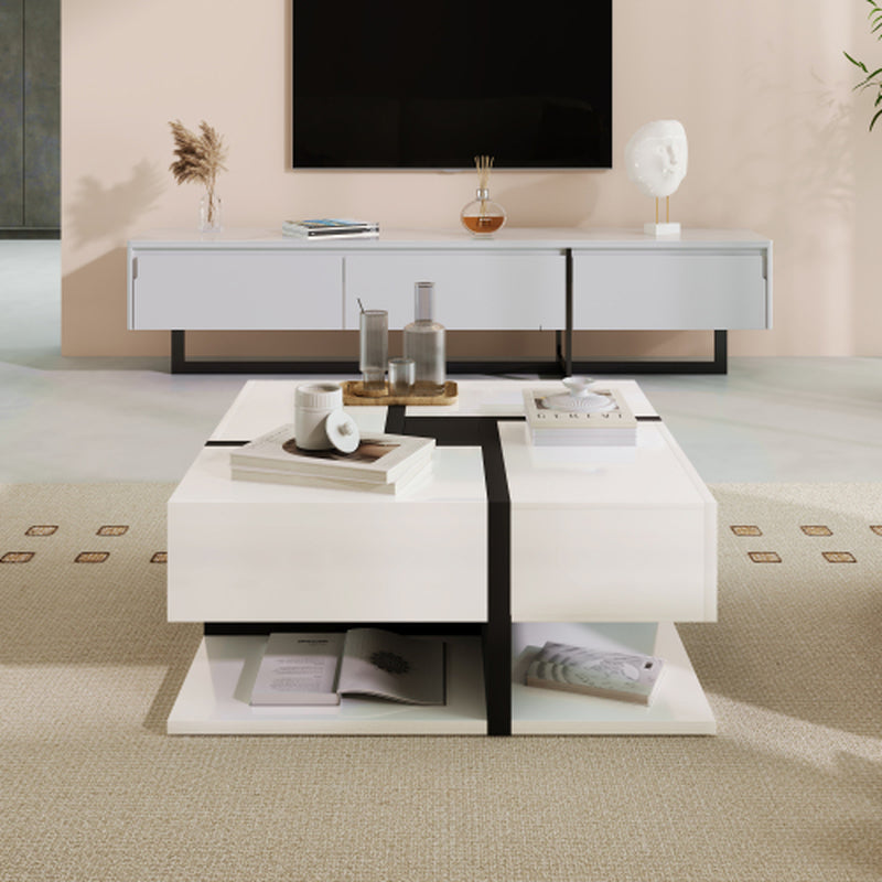 White Line Design Coffee Table with 4 Drawers: The Meridian Square