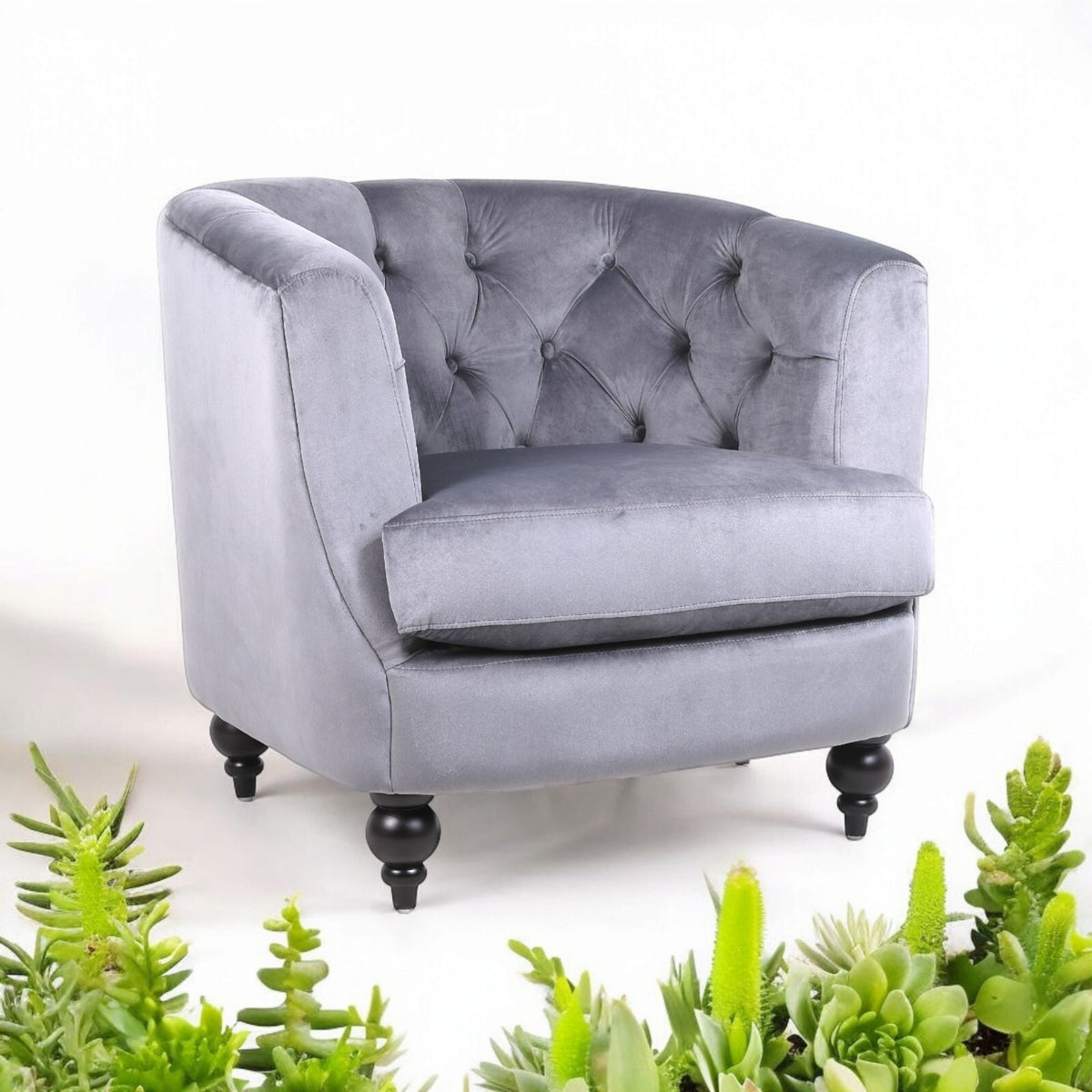 Velvet Barrel Tub Accent Armchair | The Charcoal Arc