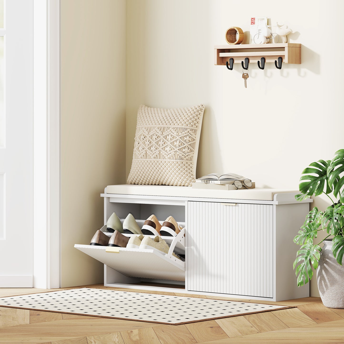 Entryway Shoe Storage Padded Seat Bench with Flip-Drawer | The Entryway Anchor