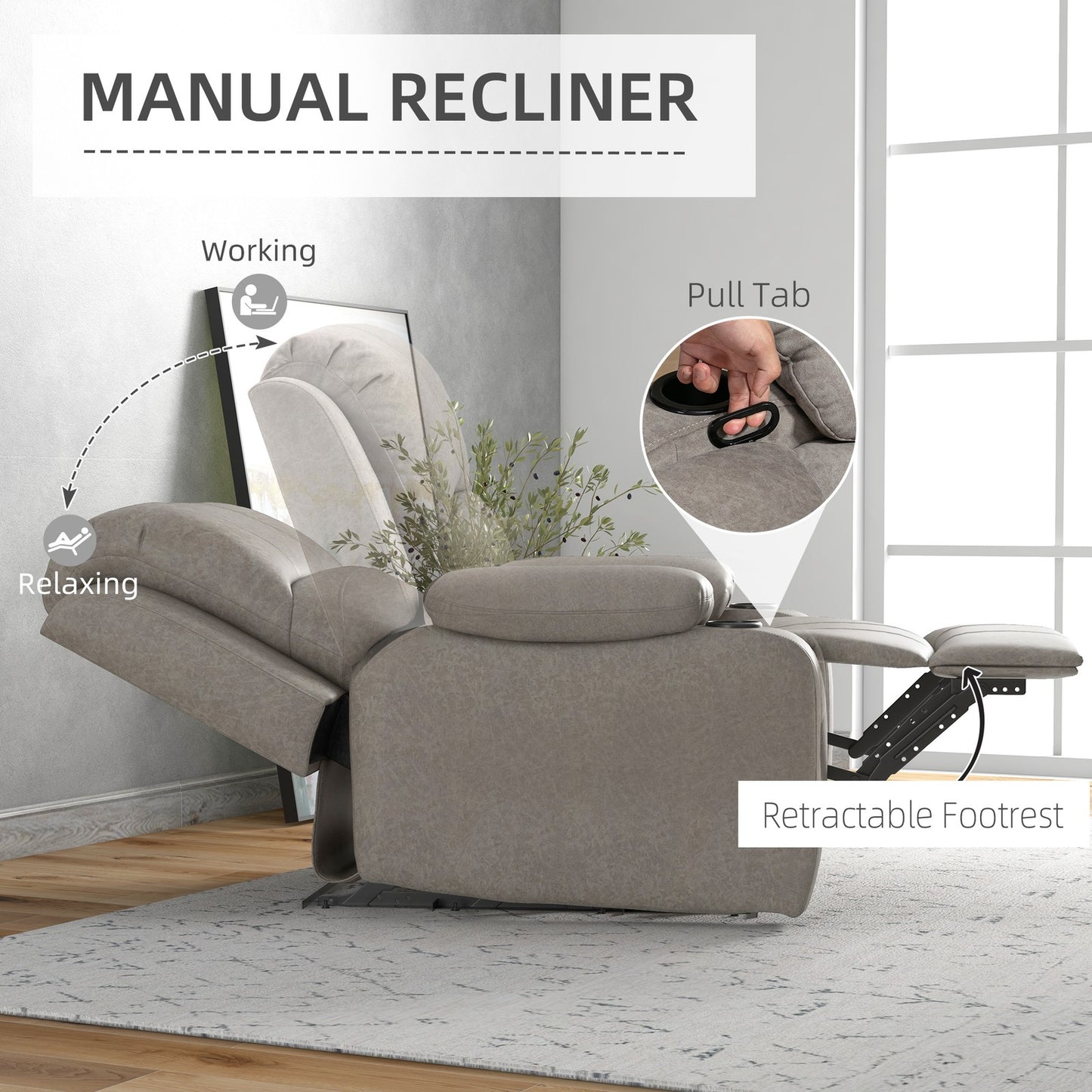 Manual Recliner Armchair with Dual Cup Holders | The HOMCOM Haven Lounger
