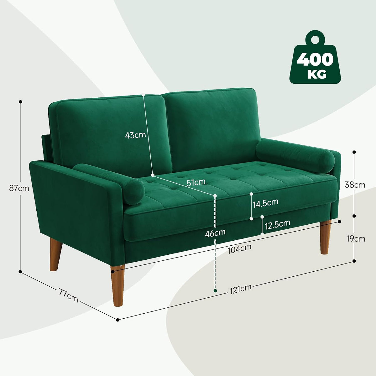 Vesgantti 2 Seater Velvet Sofa Green | The Velvet Loveseat