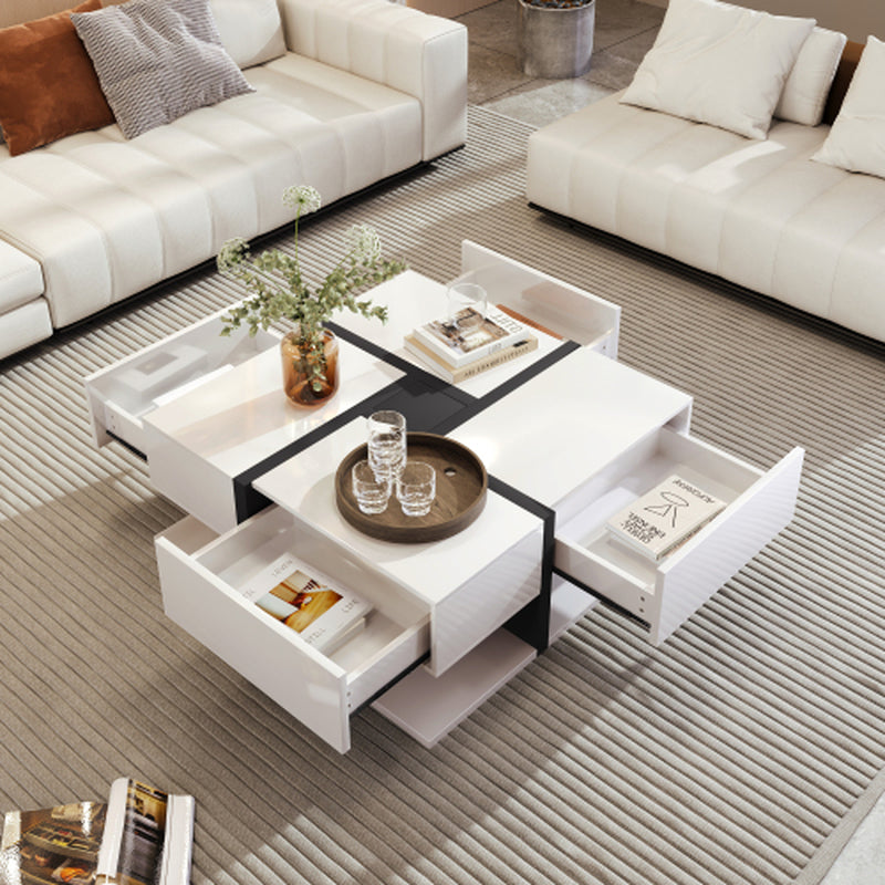 White Line Design Coffee Table with 4 Drawers: The Meridian Square