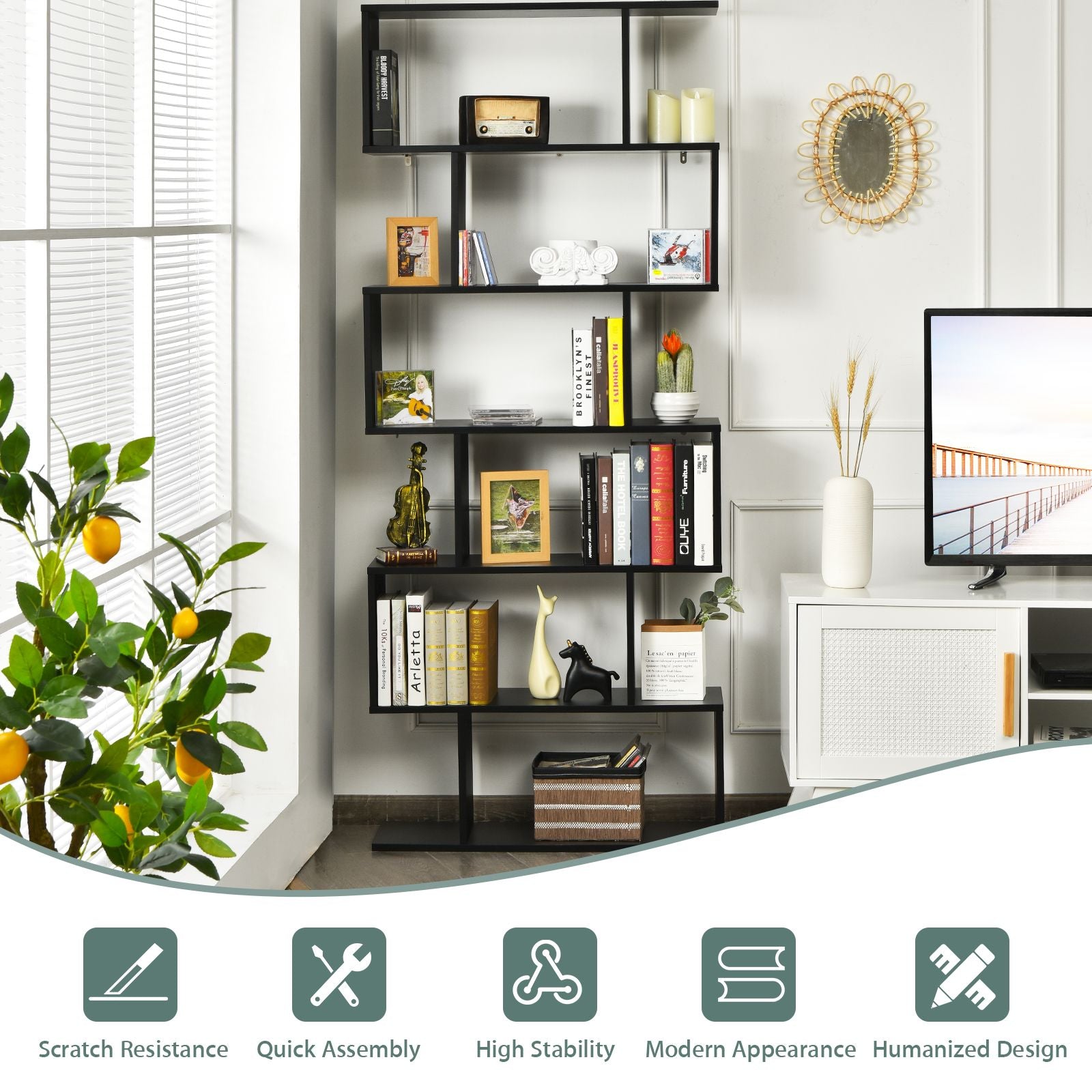 6-Tier S-Shaped Geometric Bookshelf | The Helix Column
