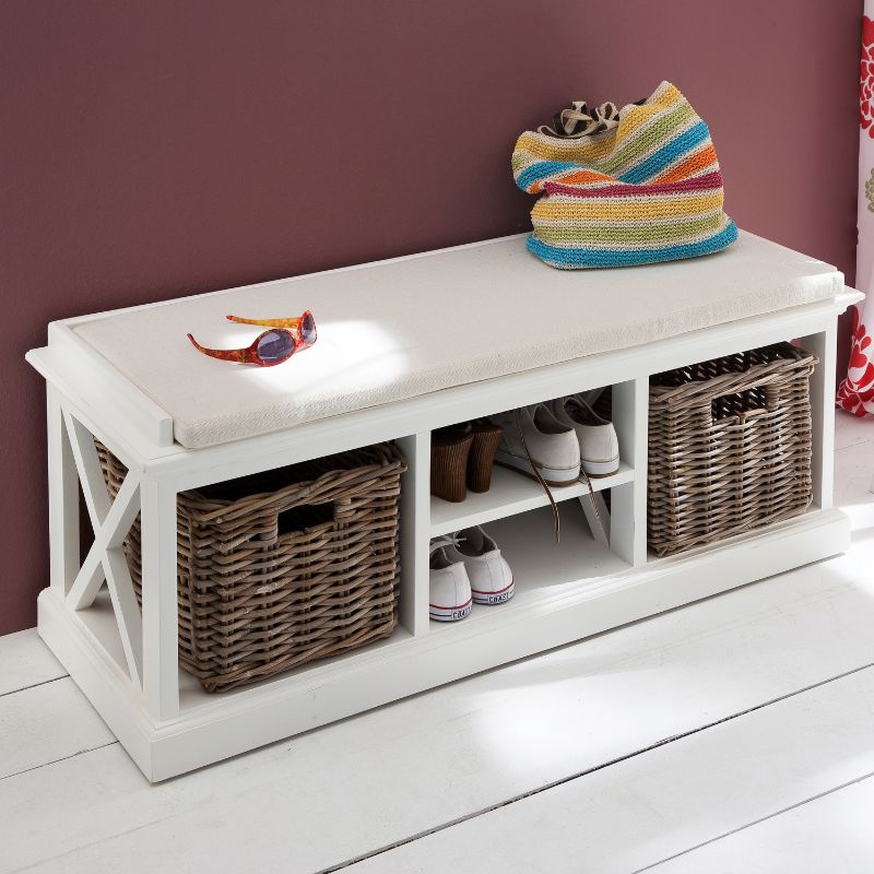 Nova Solo Bench & Basket Set White Mahogany