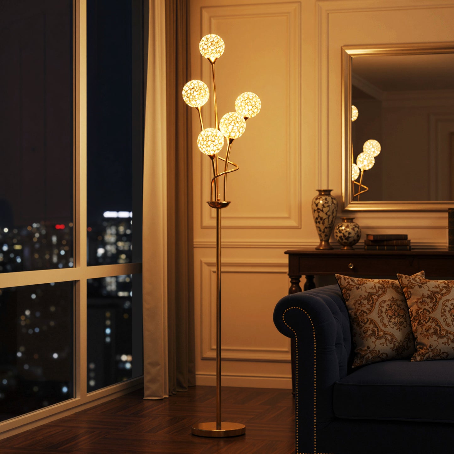 5-Light K9 Crystal Standing Floor Lamp | The Luminous Cluster