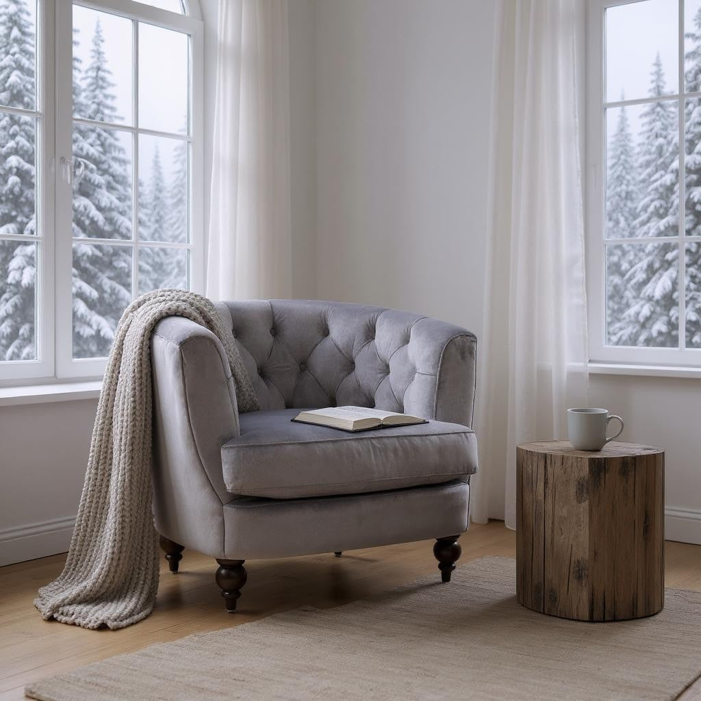 Velvet Barrel Tub Accent Armchair | The Charcoal Arc