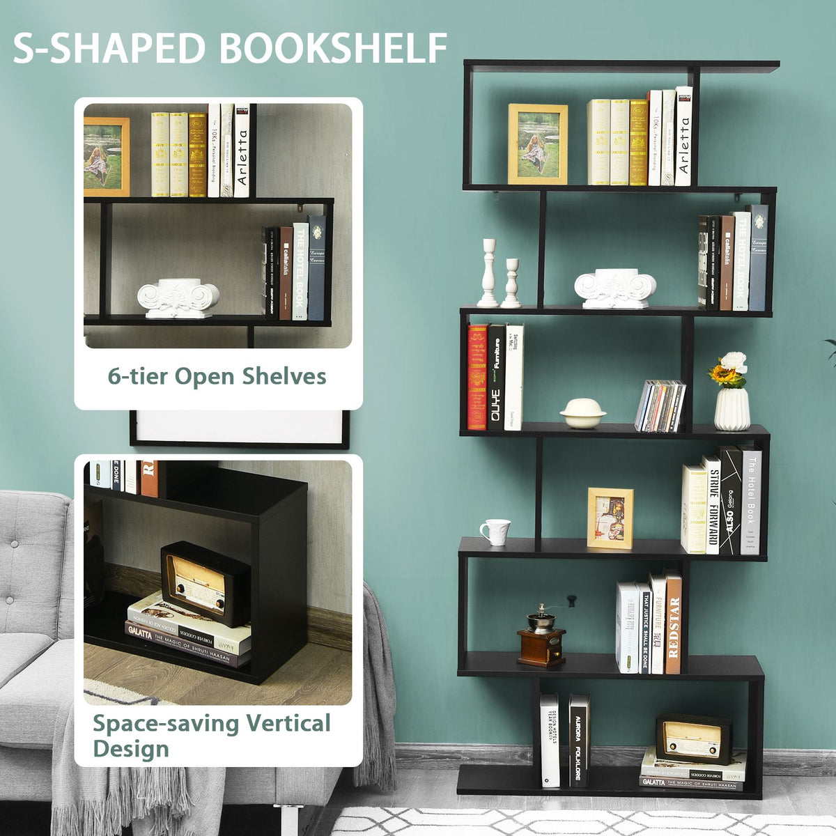6-Tier S-Shaped Geometric Bookshelf | The Helix Column