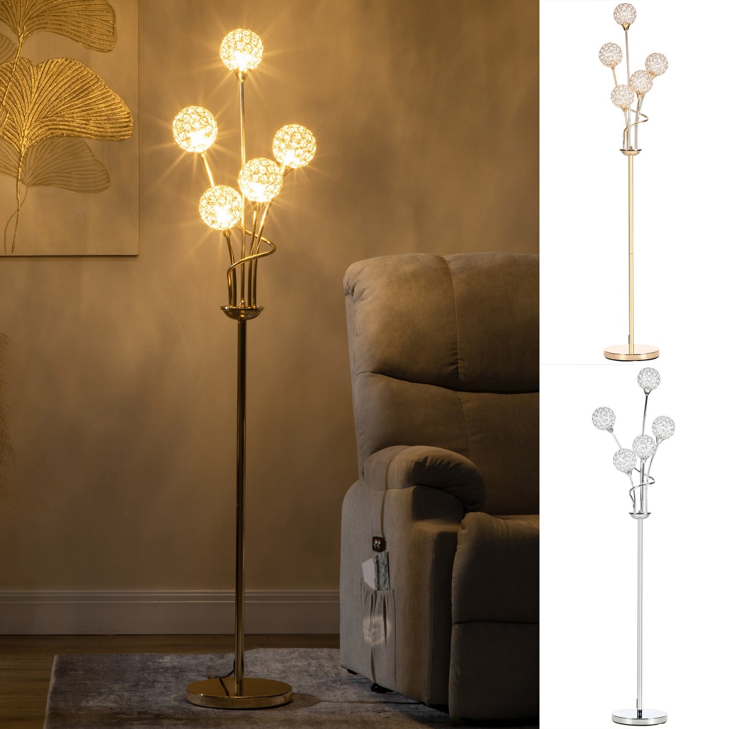 5-Light K9 Crystal Standing Floor Lamp | The Luminous Cluster