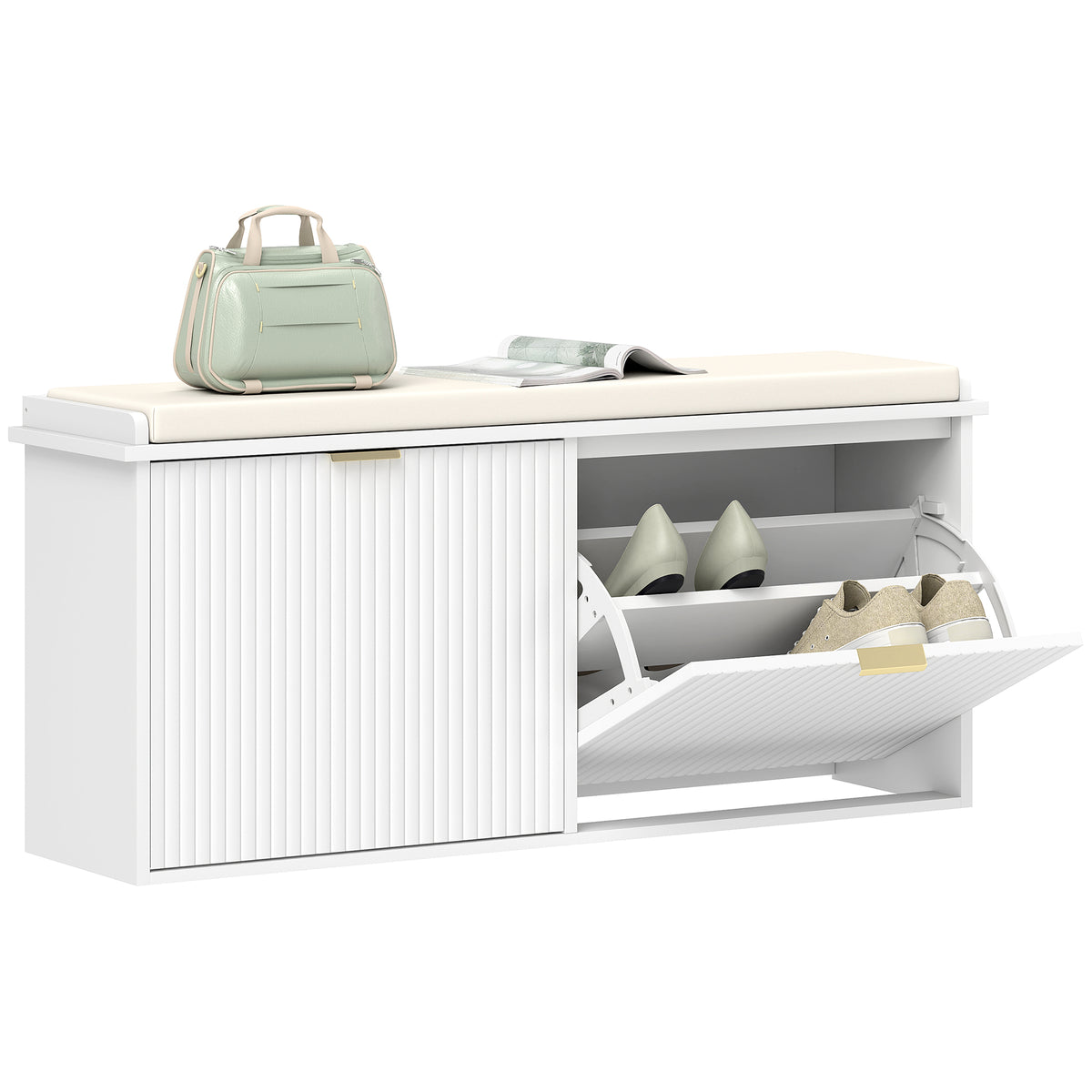 Entryway Shoe Storage Padded Seat Bench with Flip-Drawer | The Entryway Anchor