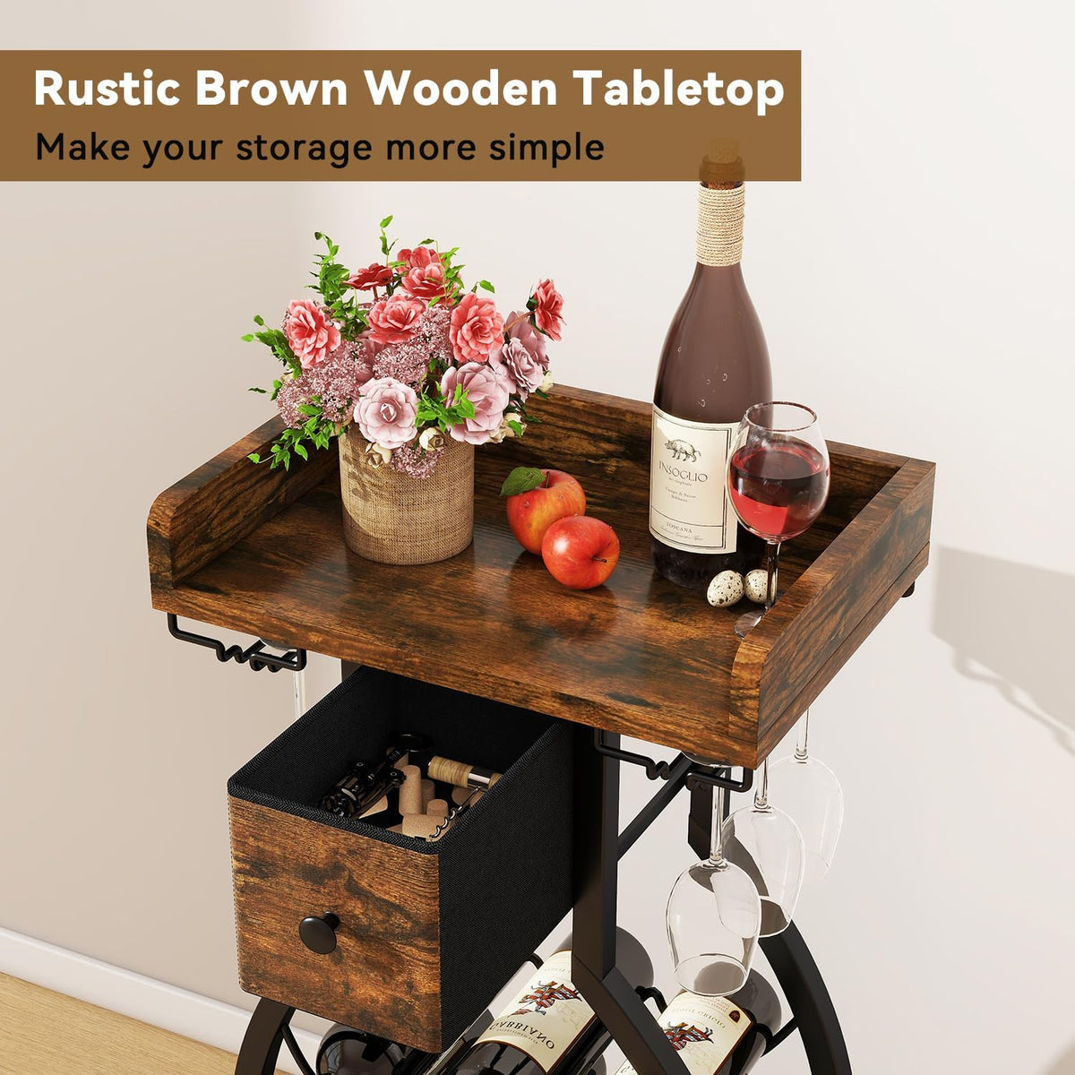 Wine Rack Freestanding Floor, 15 Bottles, Glass Holder, Brown | The Cellar Silhouette