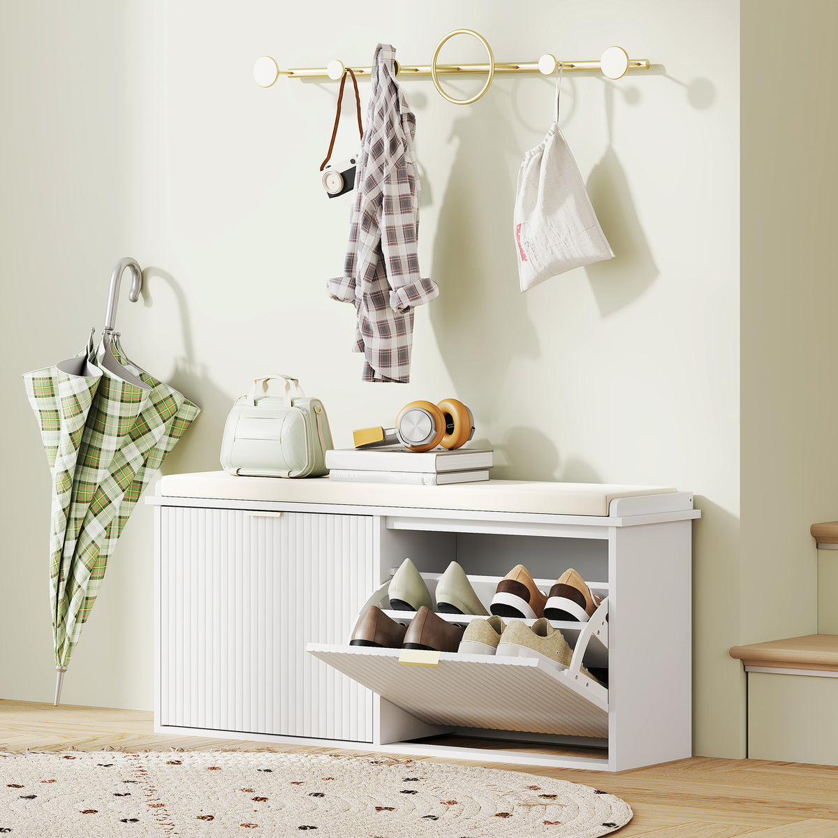 Entryway Shoe Storage Padded Seat Bench with Flip-Drawer | The Entryway Anchor