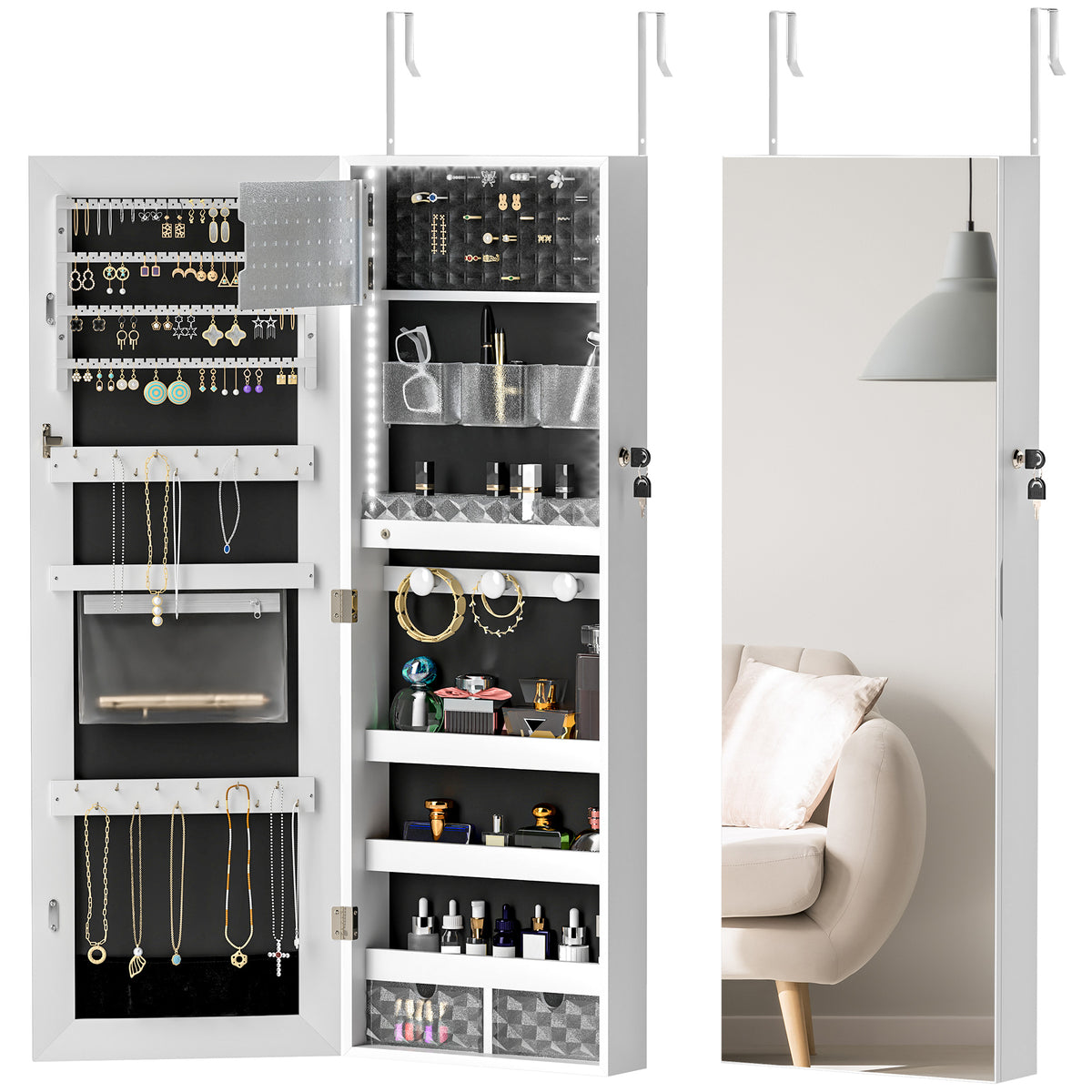Full Length Mirror Jewellery Cabinet Storage with LED Lights | The Prism Armoire
