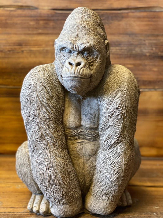 Large Stone Gorilla Garden Statue | The Silverback