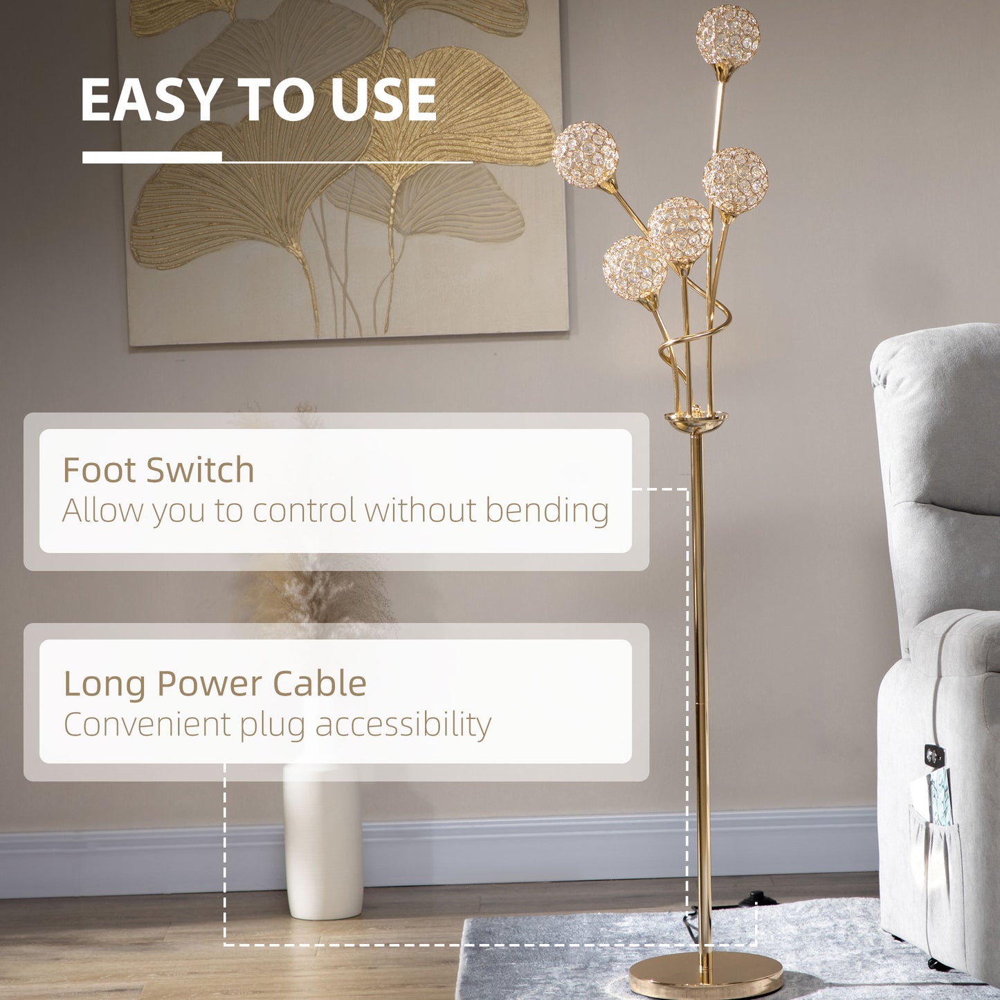 5-Light K9 Crystal Standing Floor Lamp | The Luminous Cluster