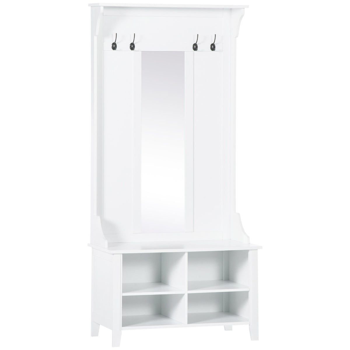 HOMCOM Hallway Storage Bench with Mirror & 4 Coat Hooks | The Entry Valet