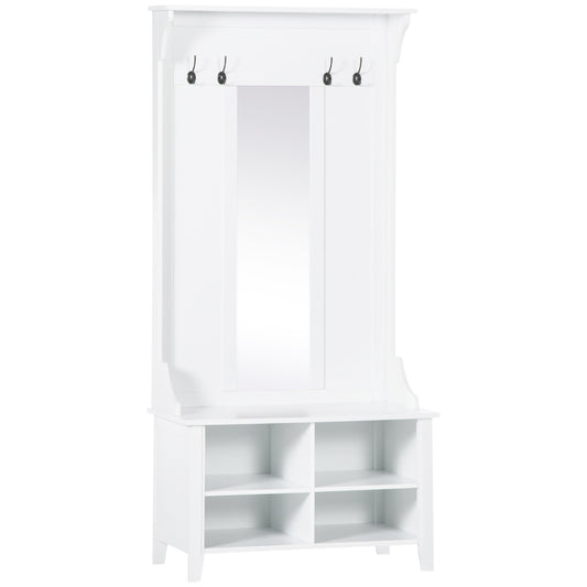 HOMCOM Hallway Storage Bench with Mirror & 4 Coat Hooks | The Entry Valet