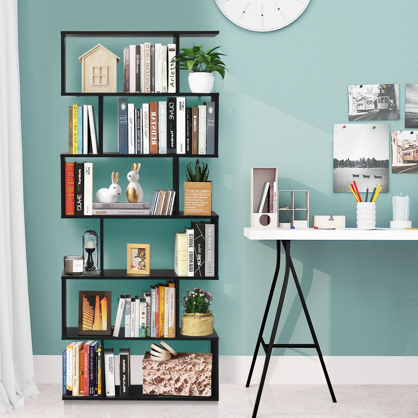 6-Tier S-Shaped Geometric Bookshelf | The Helix Column