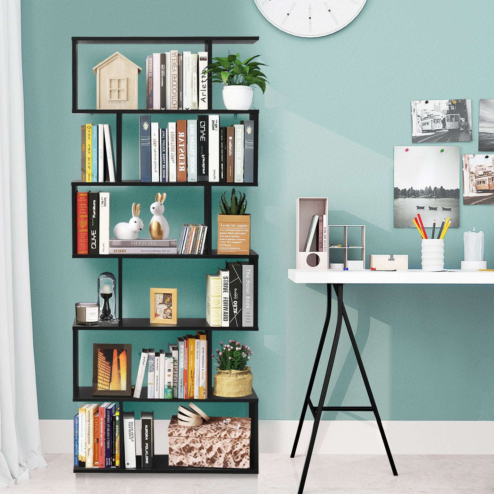 6-Tier S-Shaped Geometric Bookshelf | The Helix Column