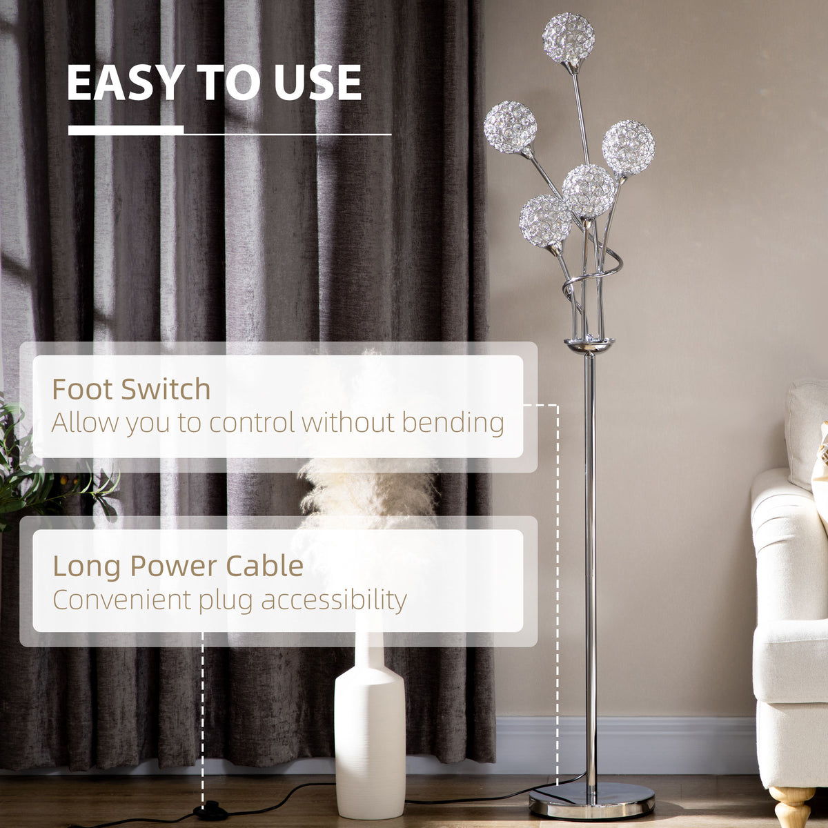 5-Light K9 Crystal Standing Floor Lamp | The Luminous Cluster