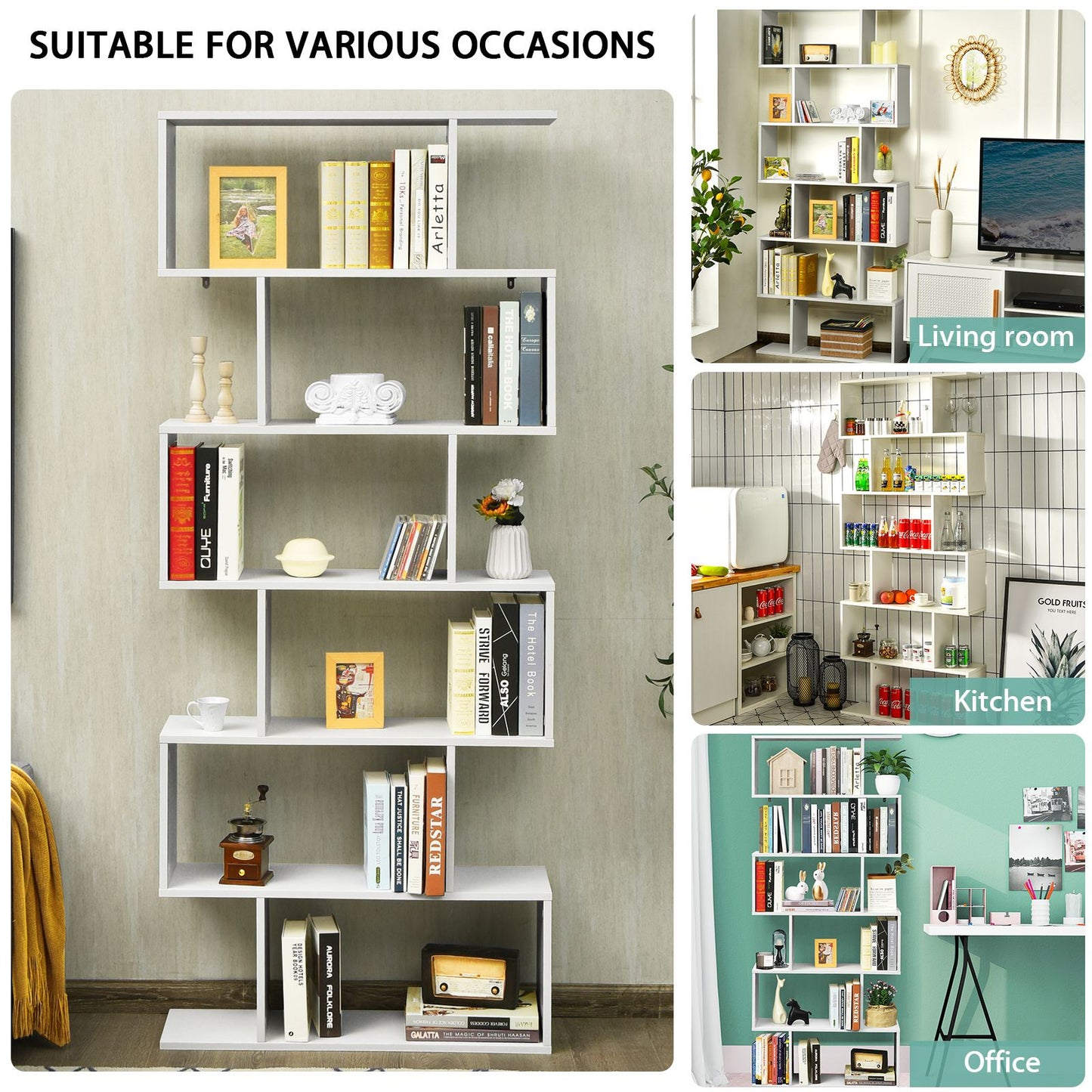 6-Tier S-Shaped Geometric Bookshelf | The Helix Column